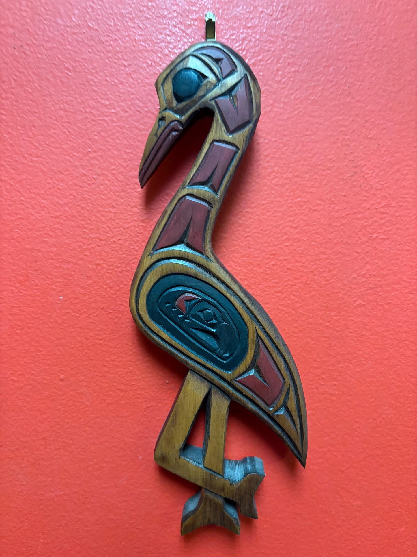 Stunning indigenous first nations Pacific Northwest Coast signed 10 x 6“ cedar Crane plaque  wow