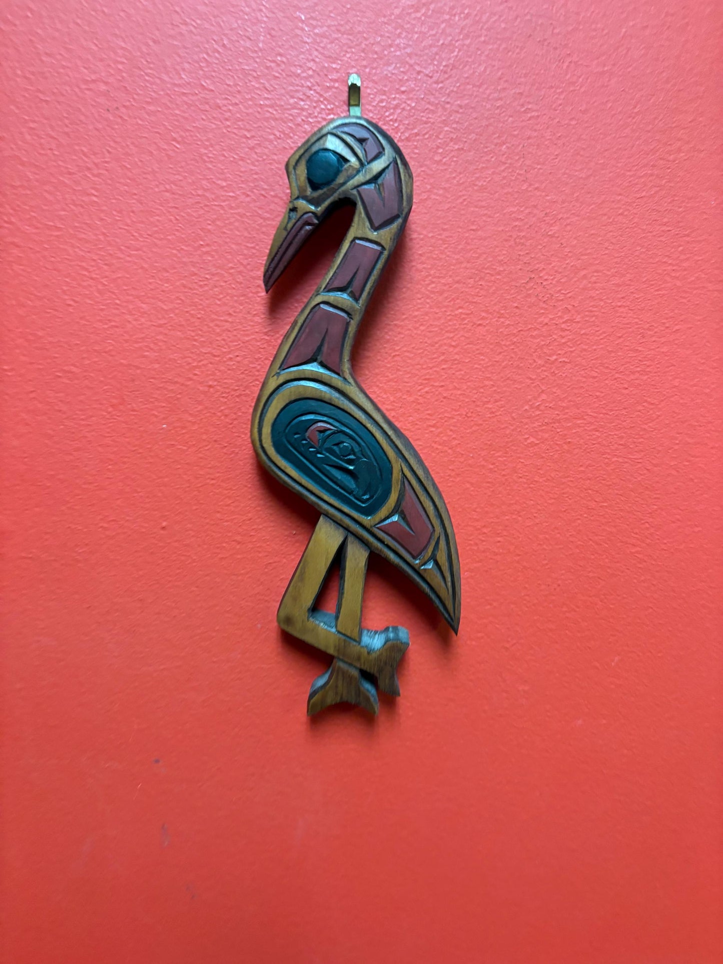 Stunning indigenous first nations Pacific Northwest Coast signed 10 x 6“ cedar Crane plaque  wow