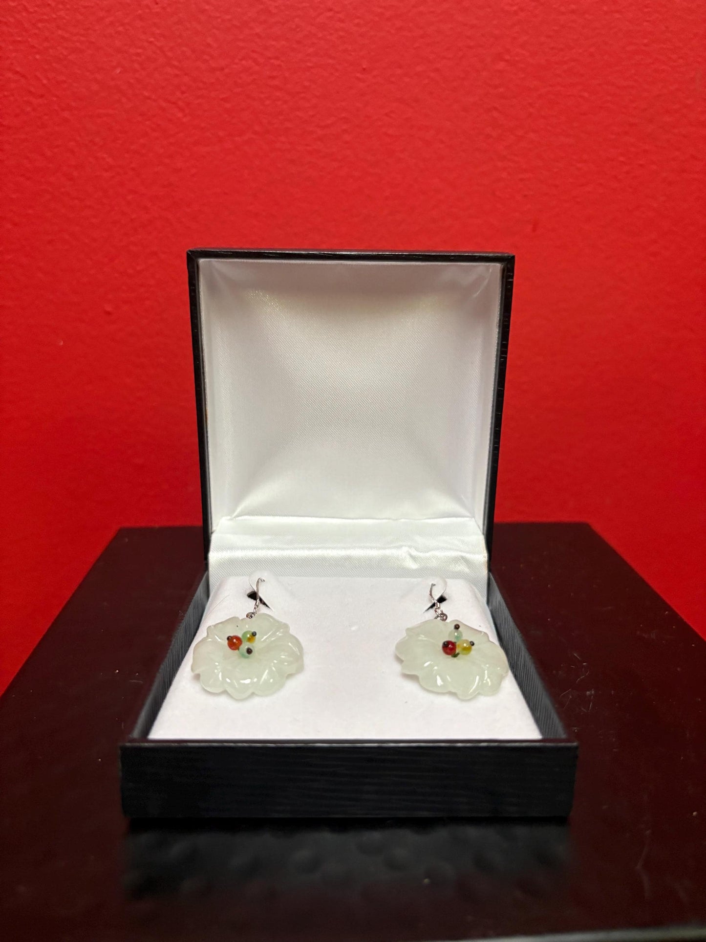 Stunning pair of Jade and silver earrings Chinese beauties come in box  2 inches long  - great gift