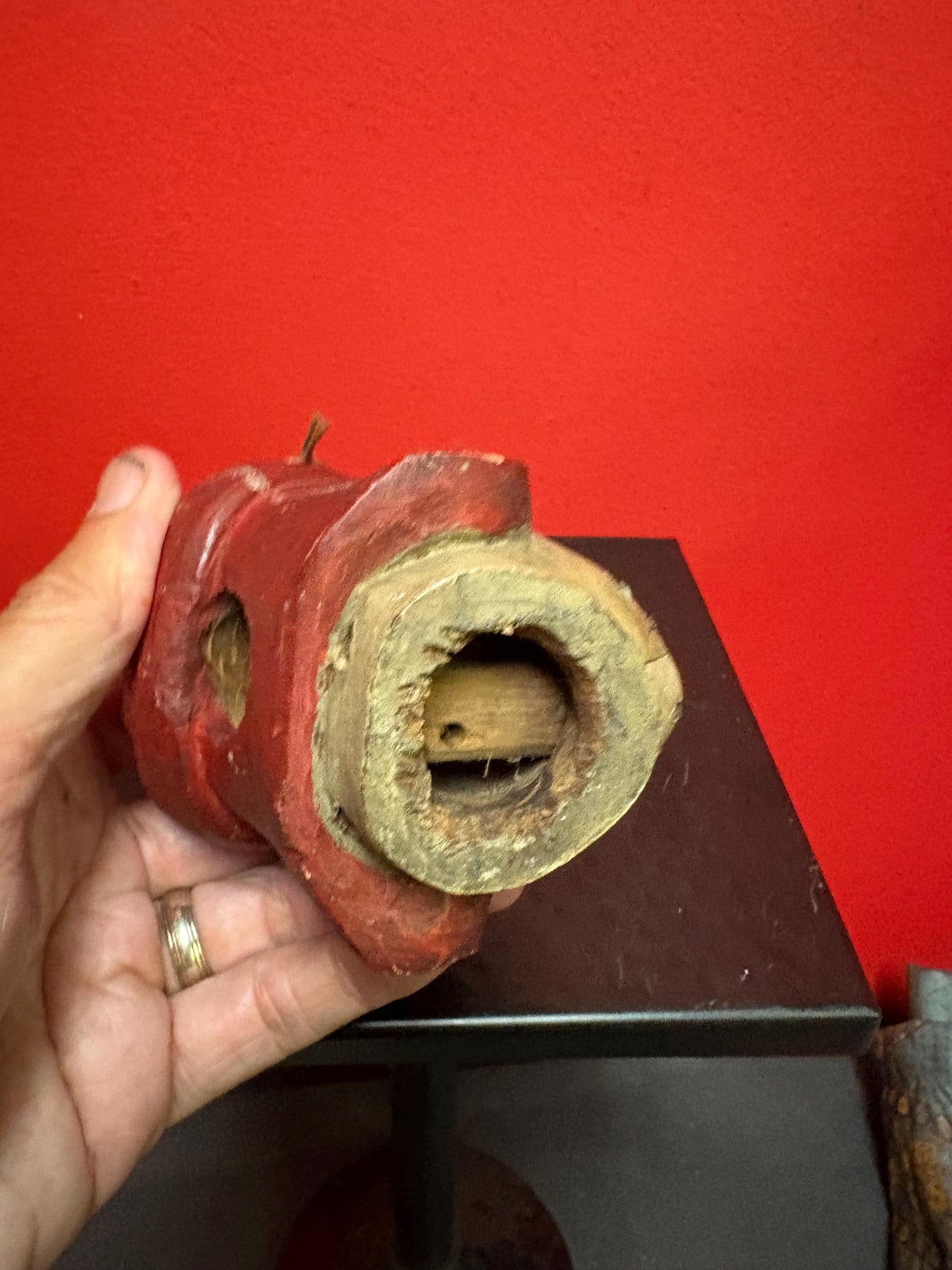 Amazing antique polychrome wooden puppet head  5 inches tall