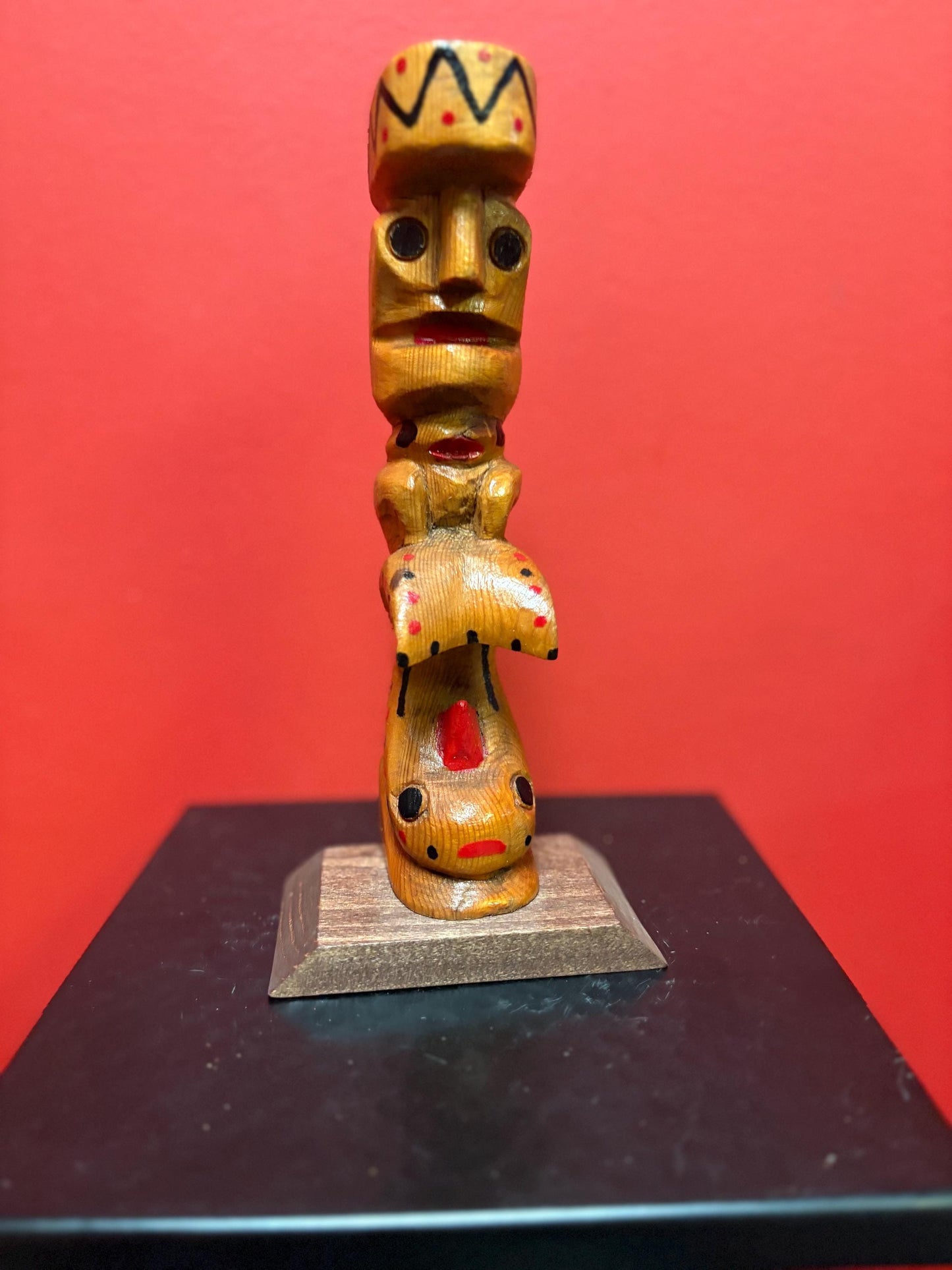Lovely indigenous first nations Pacific Northwest Coast primitive unsigned 8 inch tall totem pole  great colours
