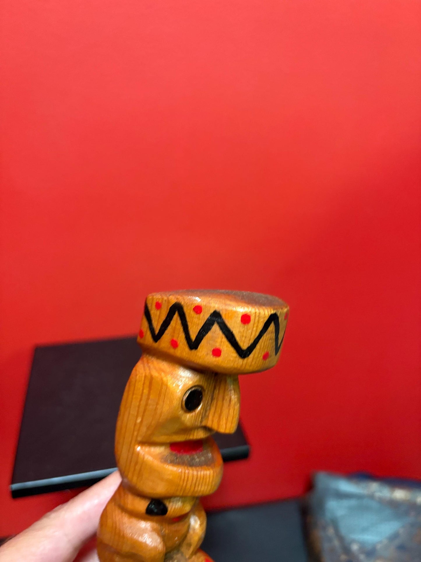 Lovely indigenous first nations Pacific Northwest Coast primitive unsigned 8 inch tall totem pole  great colours