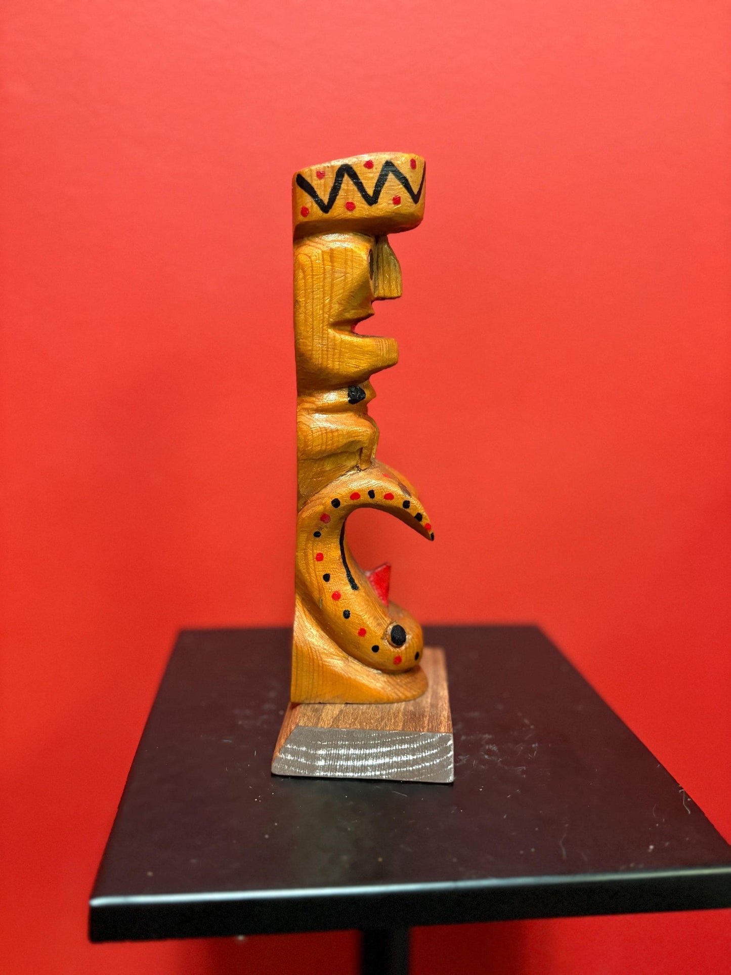 Lovely indigenous first nations Pacific Northwest Coast primitive unsigned 8 inch tall totem pole  great colours