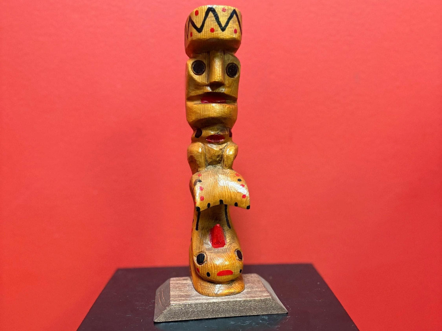 Lovely indigenous first nations Pacific Northwest Coast primitive unsigned 8 inch tall totem pole  great colours