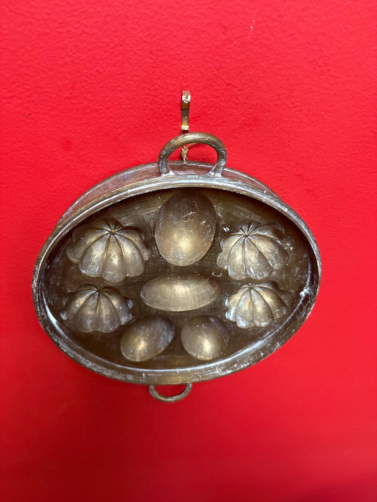 Amazing brass antique chocolate mould  11 x 9 by 2 inches high  wonderful patina  great kitchen decor  gift idea  wow