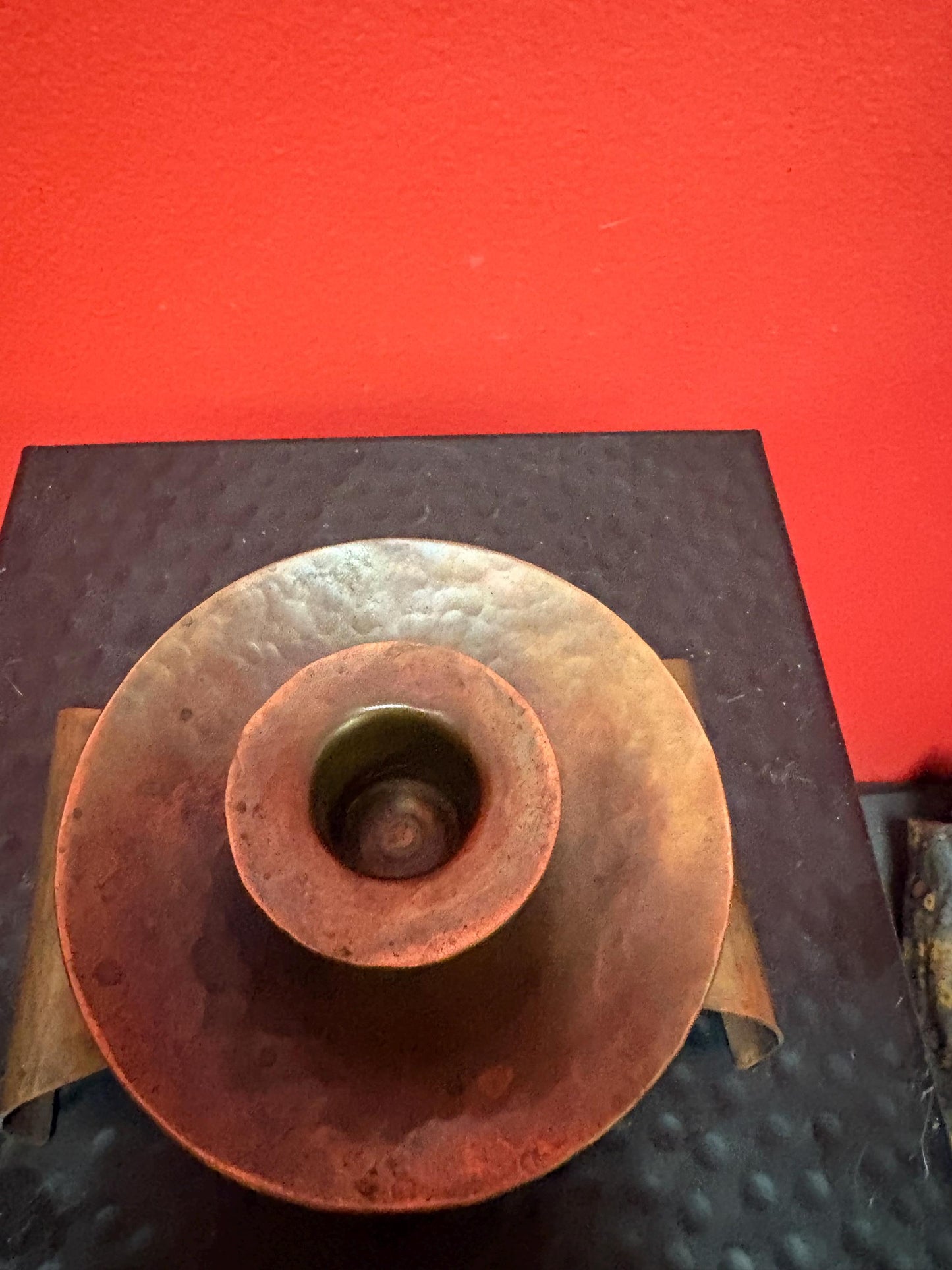 Arts and crafts antique copper candlestick  Roycroft style - 5 x 2 1/2 high  - great patina and perfect condition