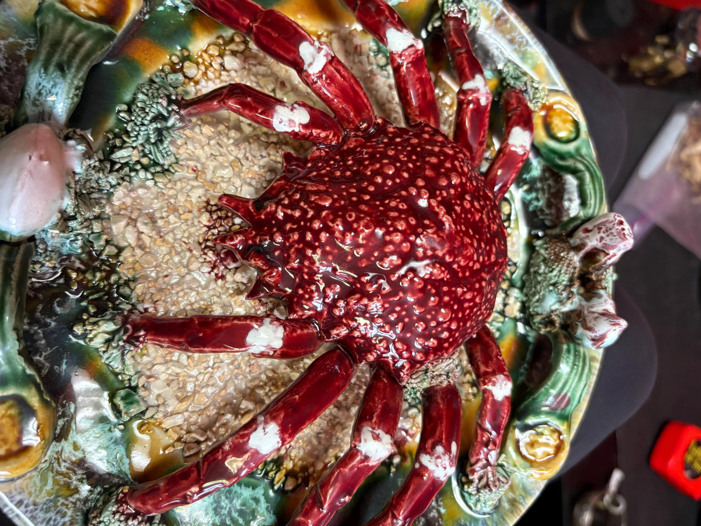 Stunning early 19 century majolica pallisy  Portugal  crab plate in mint condition   wow  10 inches across