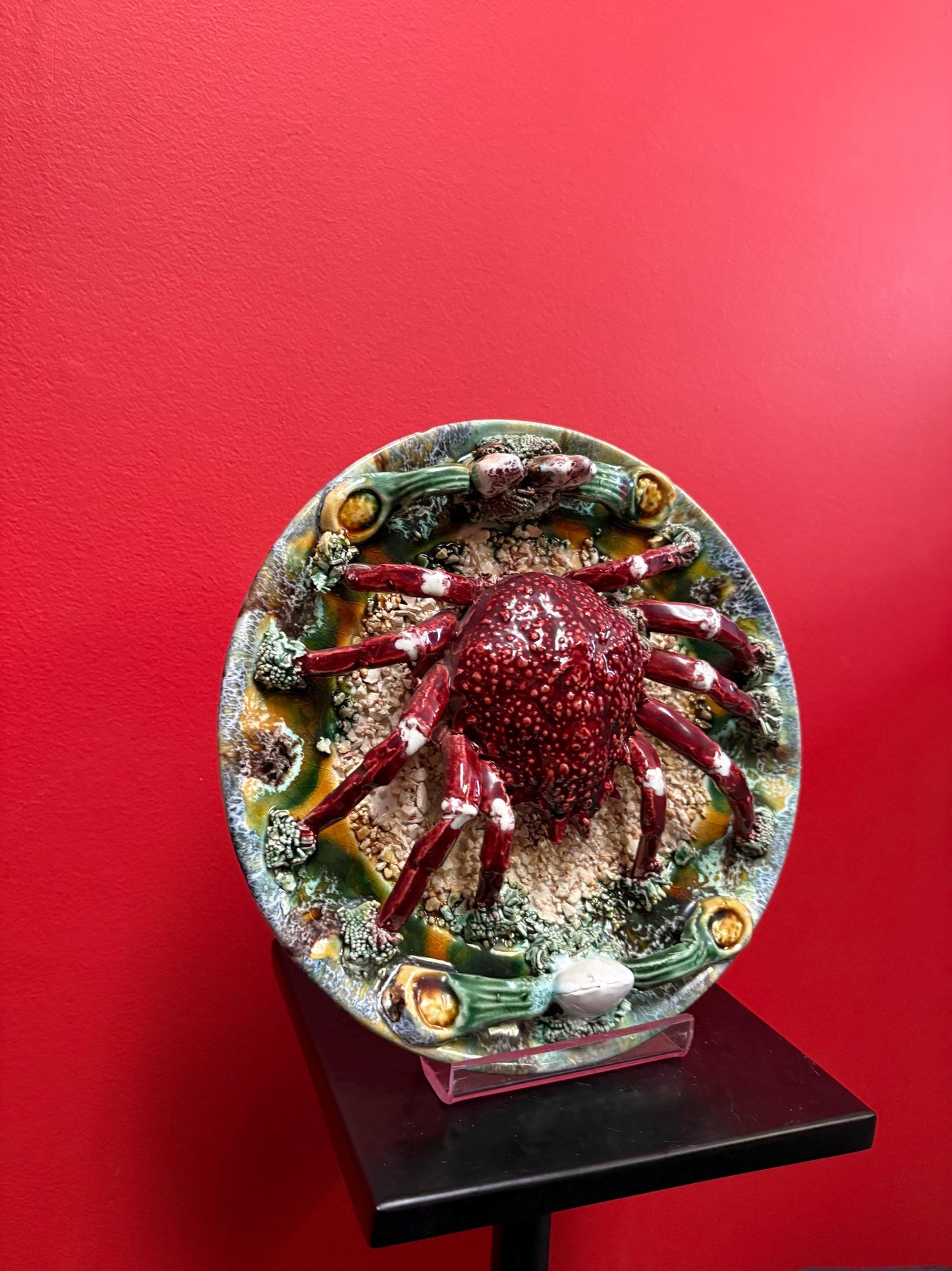 Stunning early 19 century majolica pallisy  Portugal  crab plate in mint condition   wow  10 inches across