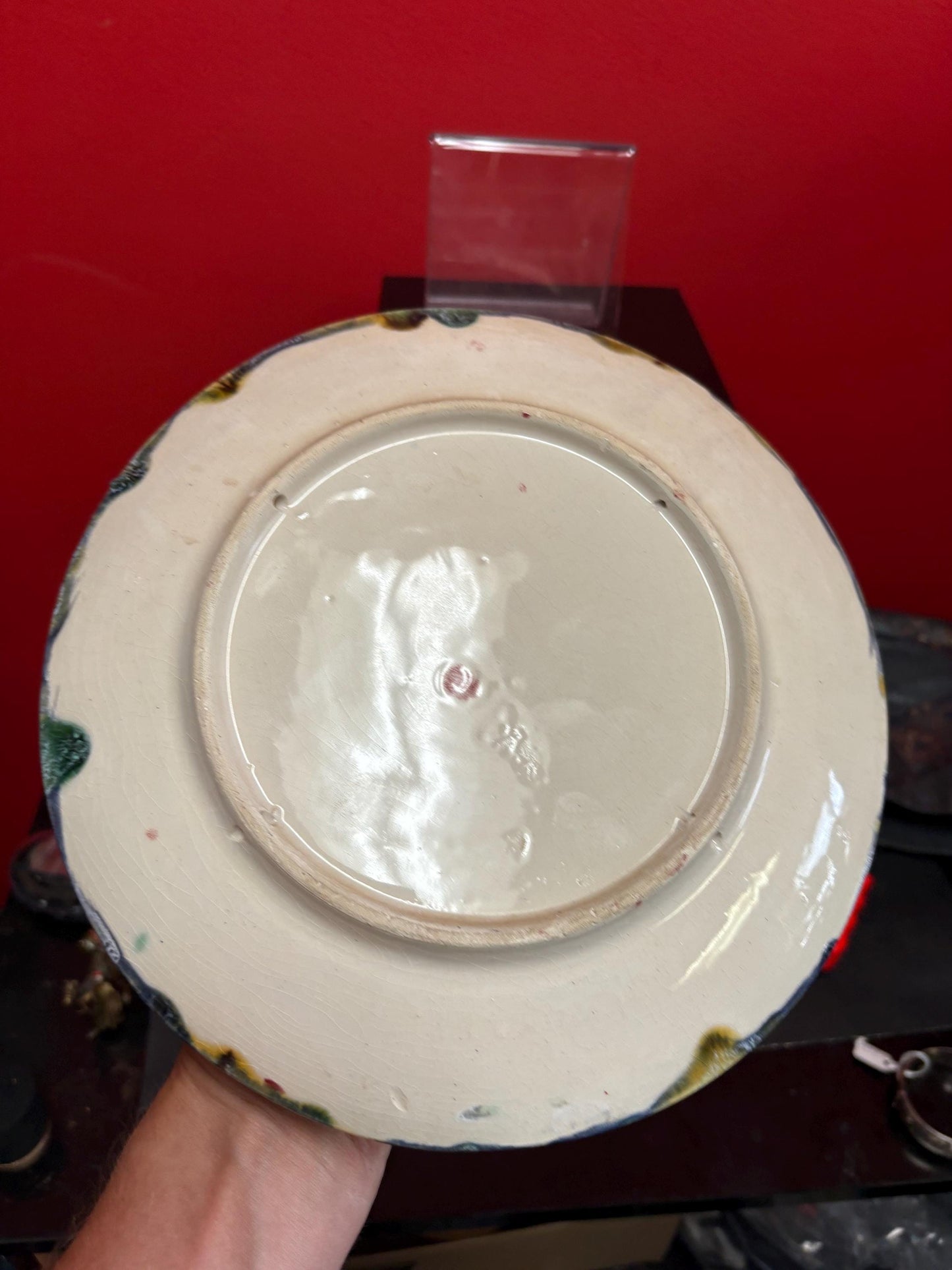 Stunning early 19 century majolica pallisy  Portugal  crab plate in mint condition   wow  10 inches across