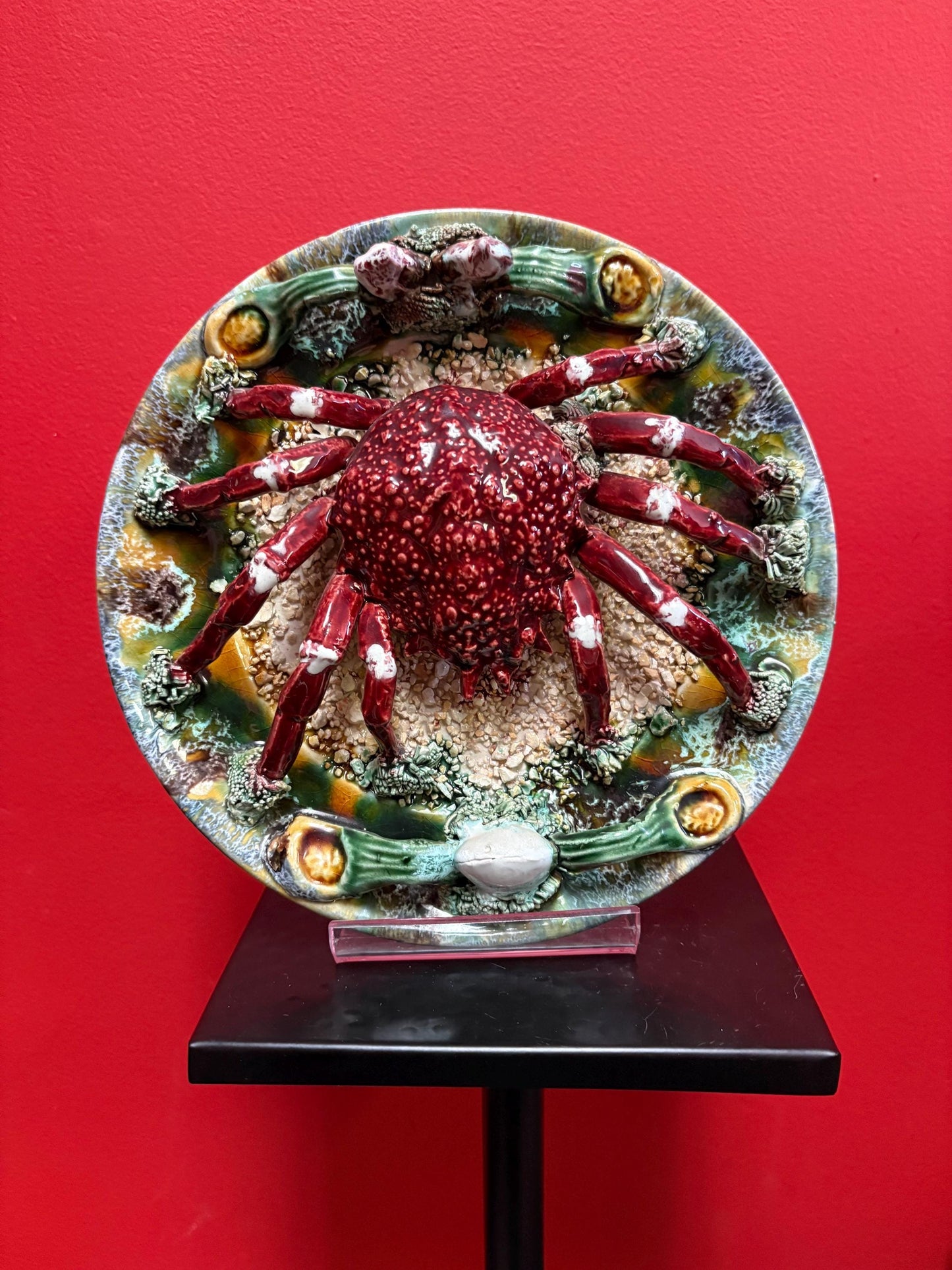 Stunning early 19 century majolica pallisy  Portugal  crab plate in mint condition   wow  10 inches across