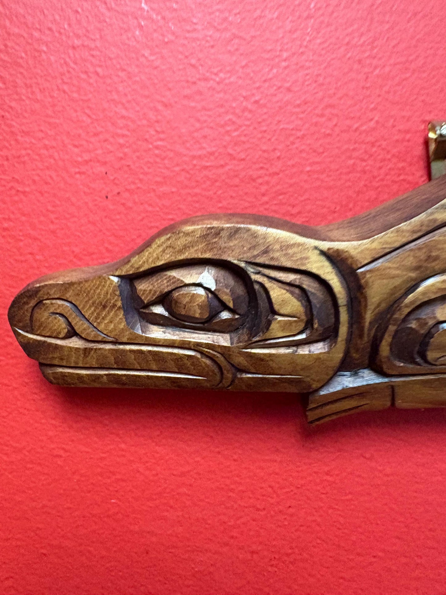Gino Seward Indigenous First Nations cedar 9 x 3 inch frog plaque wonderful detail -