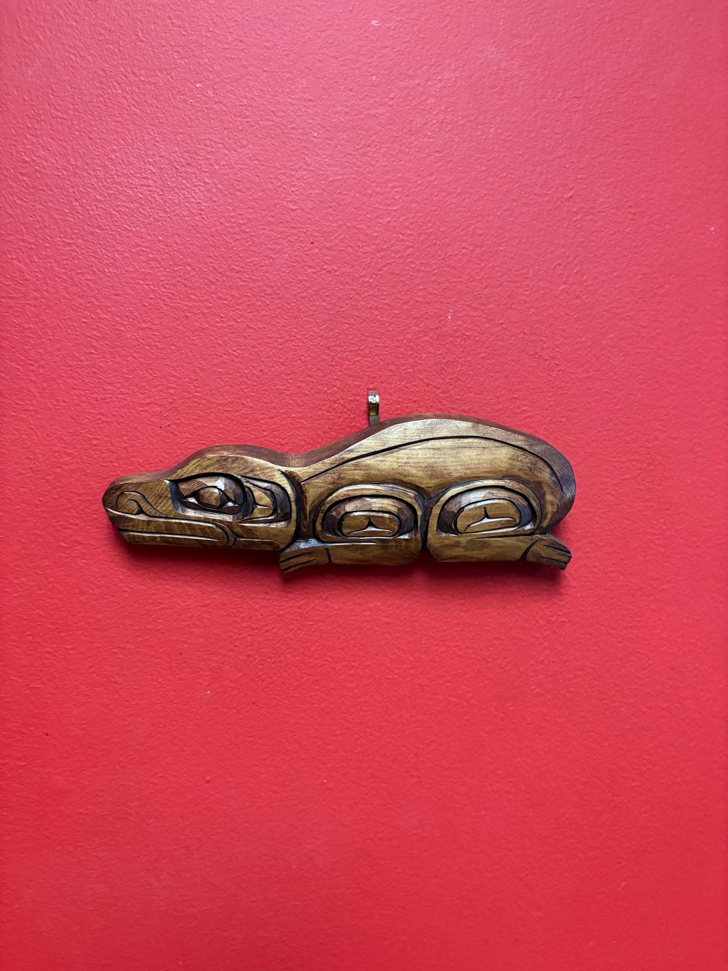 Gino Seward Indigenous First Nations cedar 9 x 3 inch frog plaque wonderful detail -