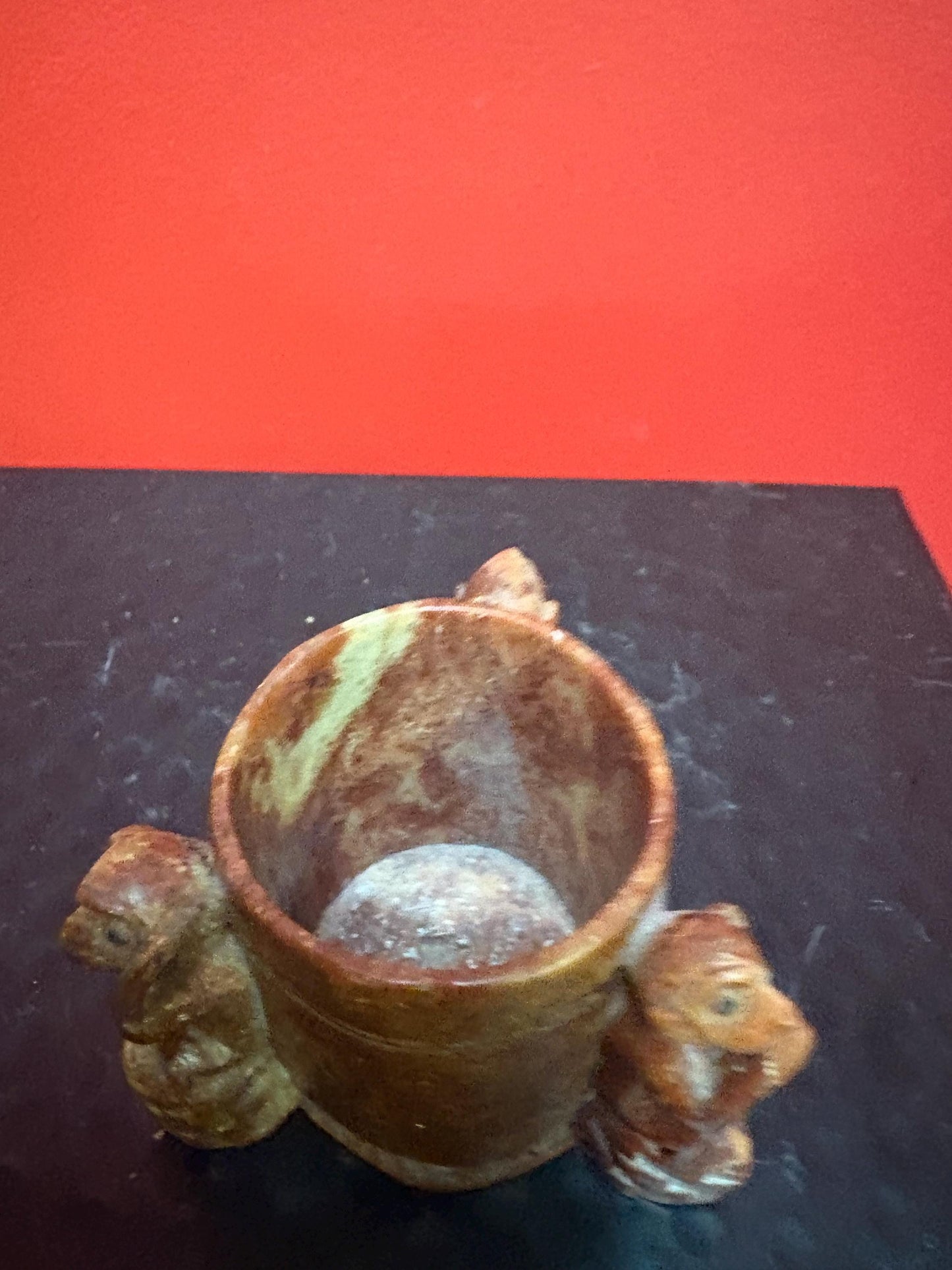 Lovely 1930s Chinese stone monkey pot 2 inches high  representing the three no evils  great value