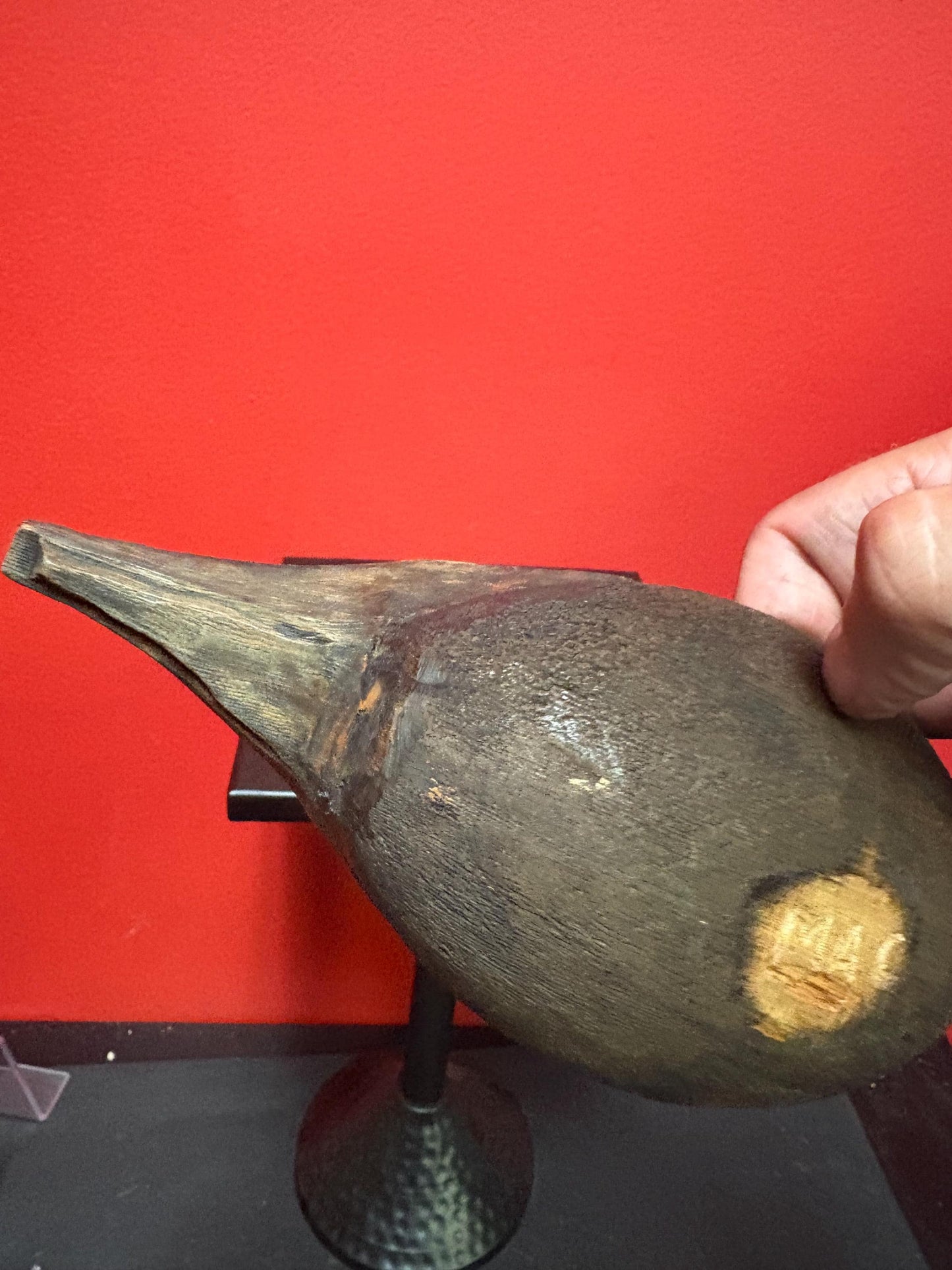 Beautiful old signed wooden 9 x 5 x 3 high painted canoe  indigenous first nations Pacific West Coast  good value