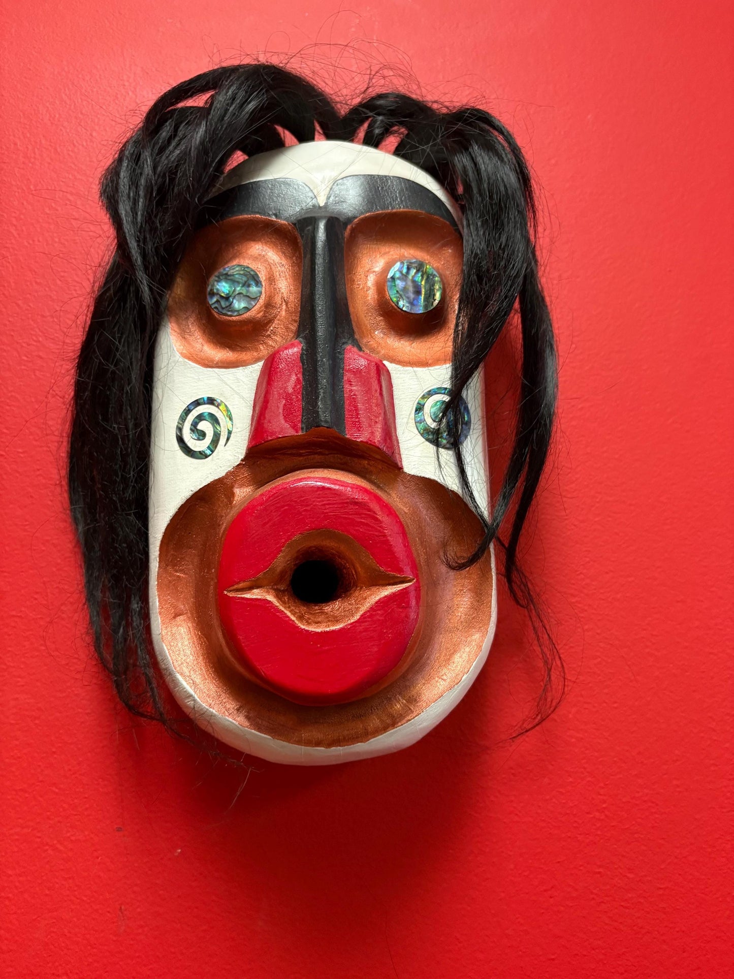 stunning indigenous first nation pacific  north Northwest coast signed mask 13 x 7  Derek Georgeson- great abalone features  wow price