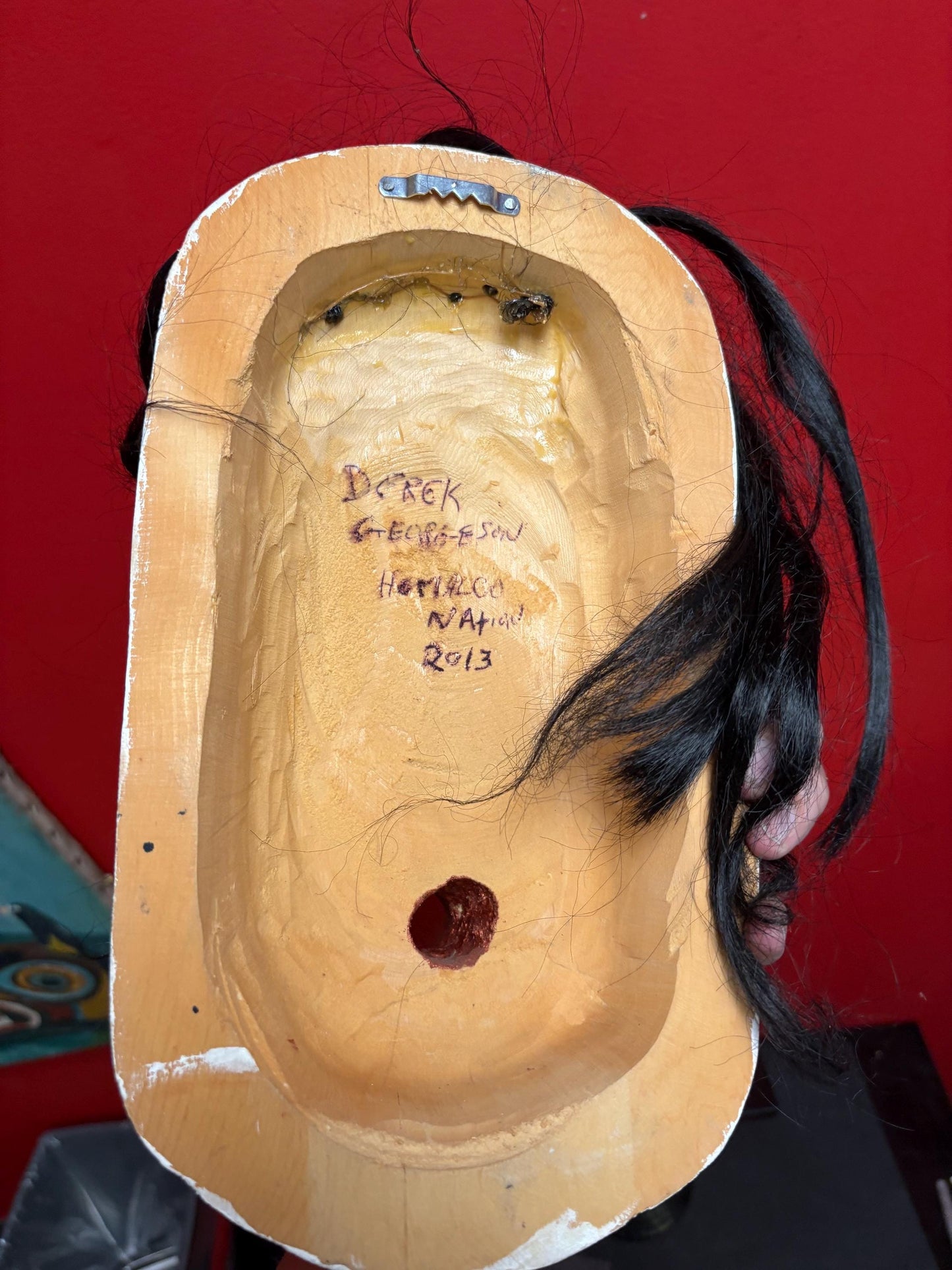 stunning indigenous first nation pacific  north Northwest coast signed mask 13 x 7  Derek Georgeson- great abalone features  wow price