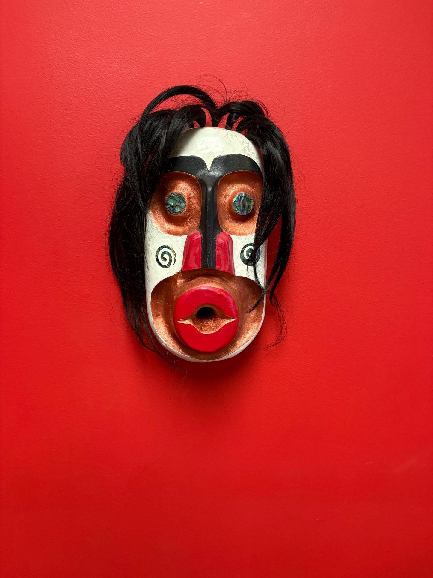 stunning indigenous first nation pacific  north Northwest coast signed mask 13 x 7  Derek Georgeson- great abalone features  wow price