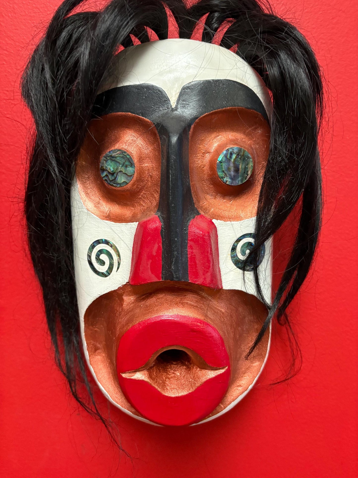 stunning indigenous first nation pacific  north Northwest coast signed mask 13 x 7  Derek Georgeson- great abalone features  wow price