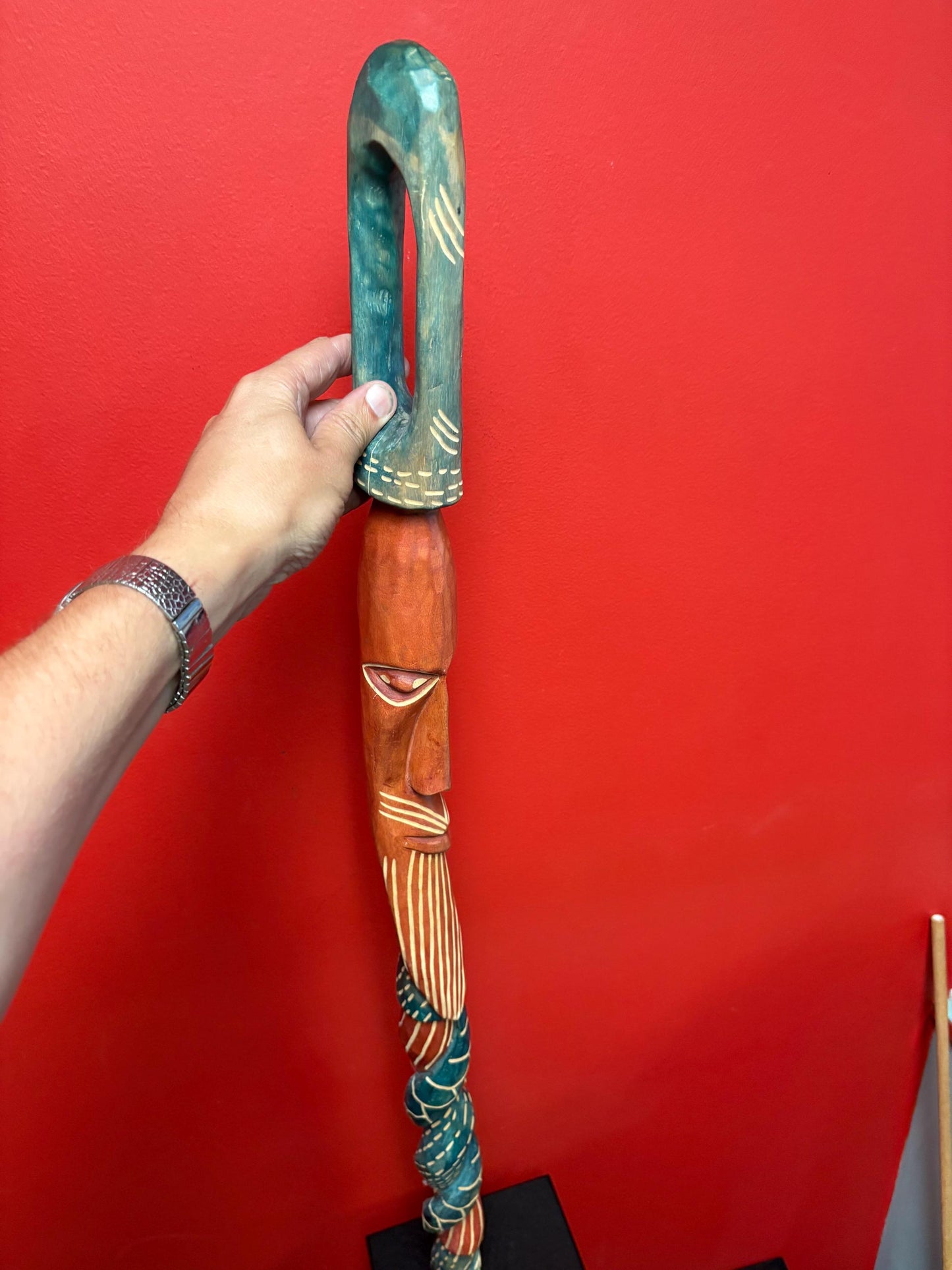 Beautiful African snake man walking stick  39 inches  great imagery  ready to use