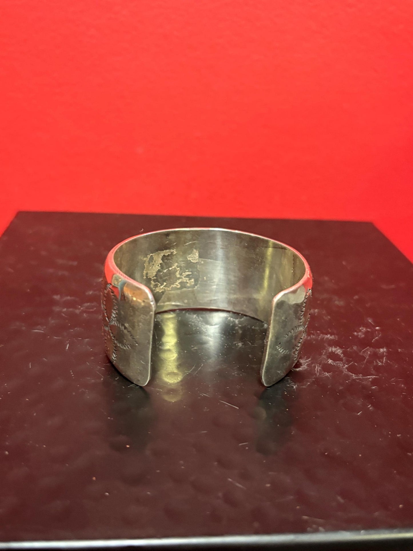 Stunning antique authentic Navajo shadow Cuff  turquoise coral and sterling silver  approximately 2 1/2 inches wide and 7 1/2 inches long