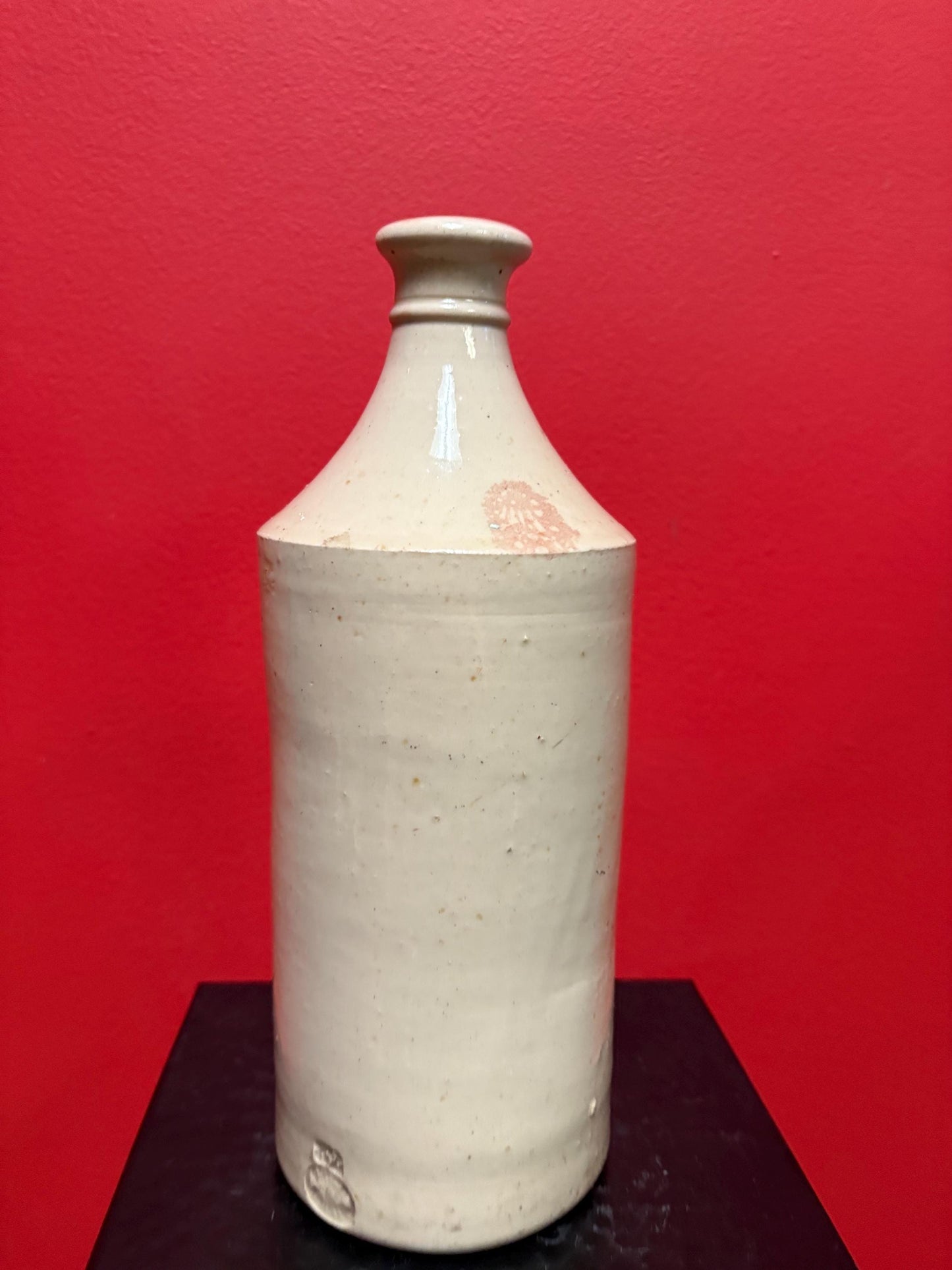 Beautiful 19 century English stoneware jug in good condition with interesting stamps  approximately 11 inches tall  unique