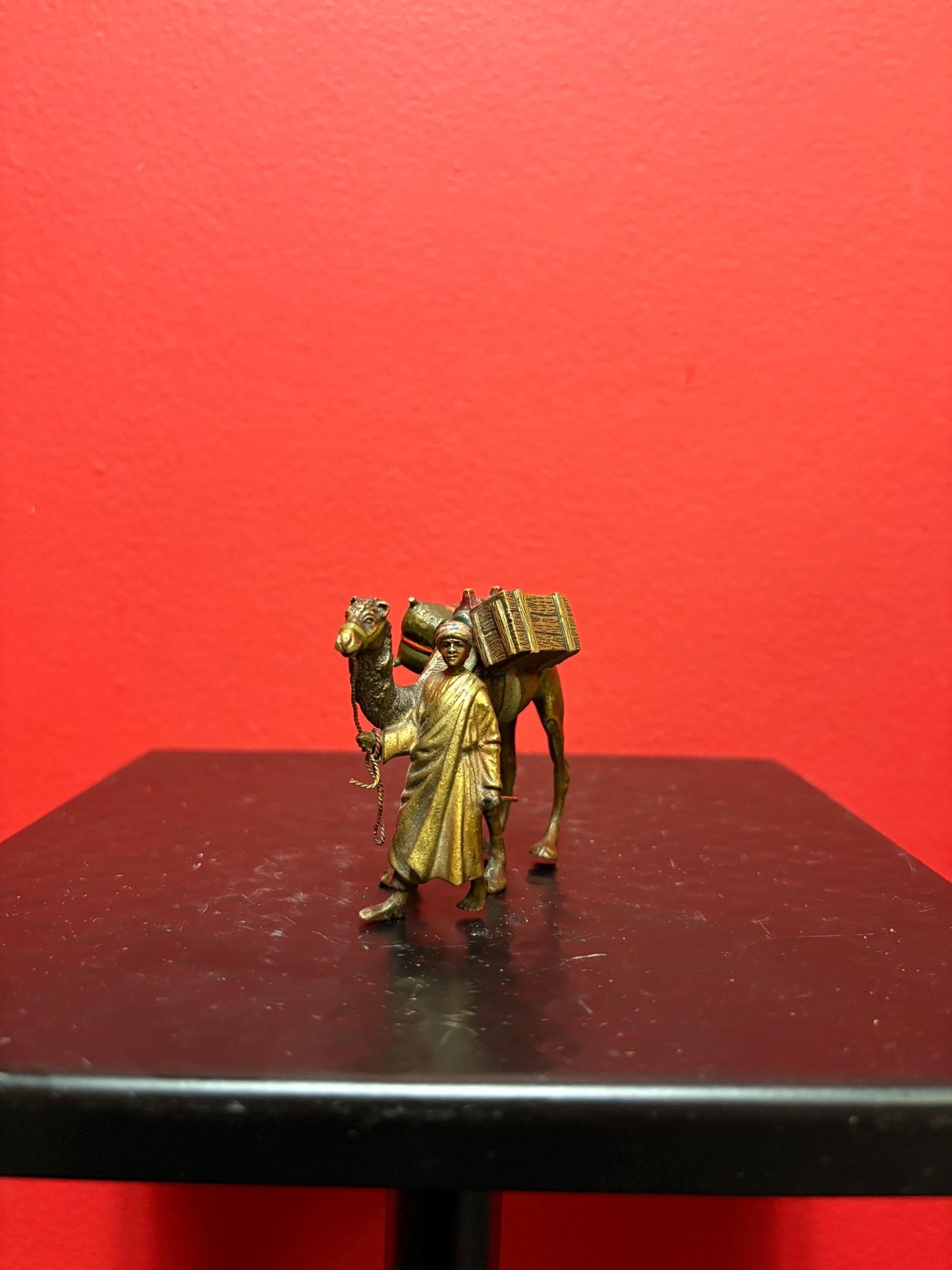 Beautiful Franz Bergman antique cold painted Austrian bronze statue of a man with a camel  wonderful condition  and detail  authentic-  B