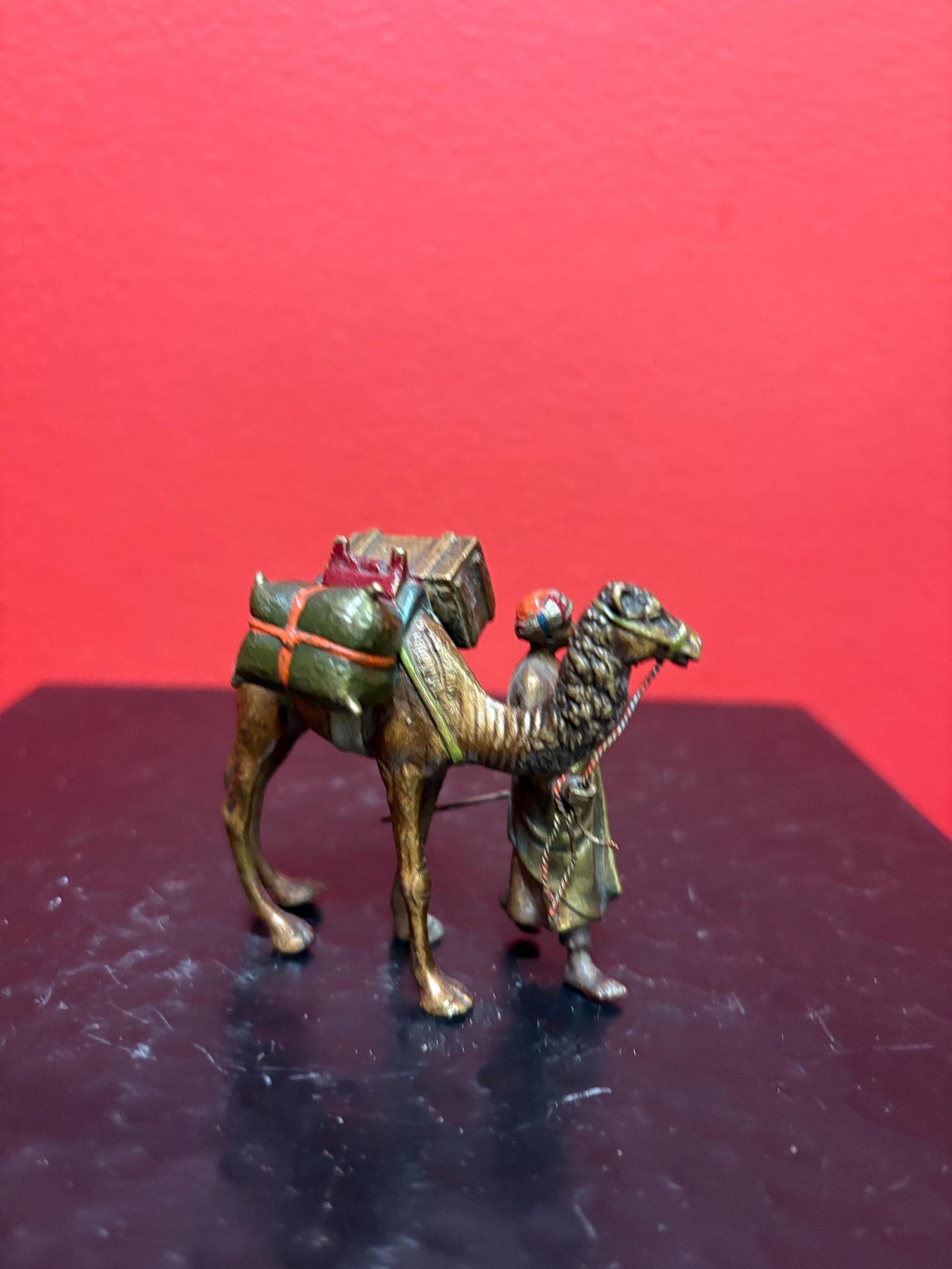 Beautiful Franz Bergman antique cold painted Austrian bronze statue of a man with a camel  wonderful condition  and detail  authentic-  B