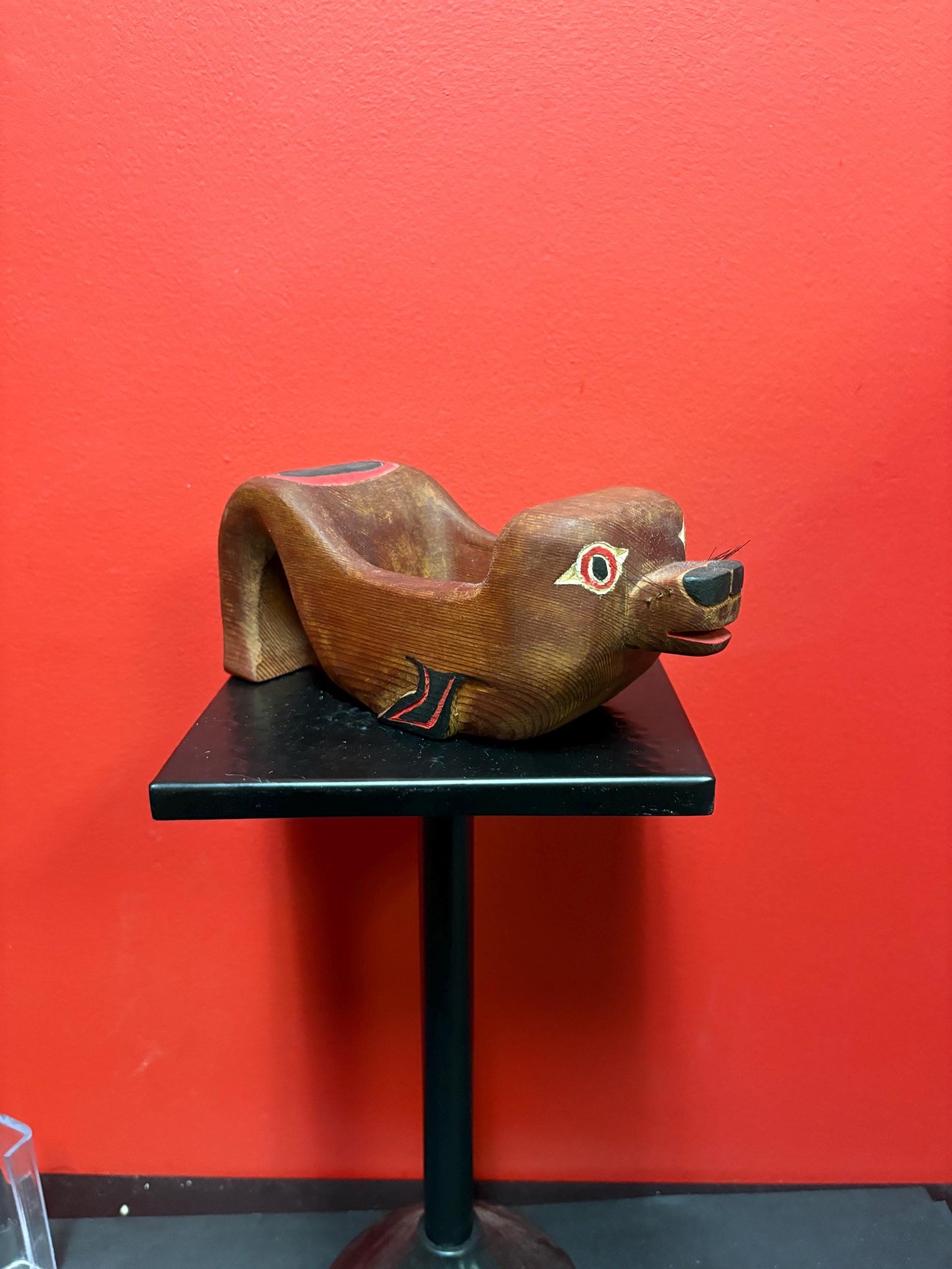 Beautiful antique indigenous  First Nations Pacific Northwest Coast signed otter bowl  wonderful detail  9 x 3 1/2 high  TED MORAN  wow