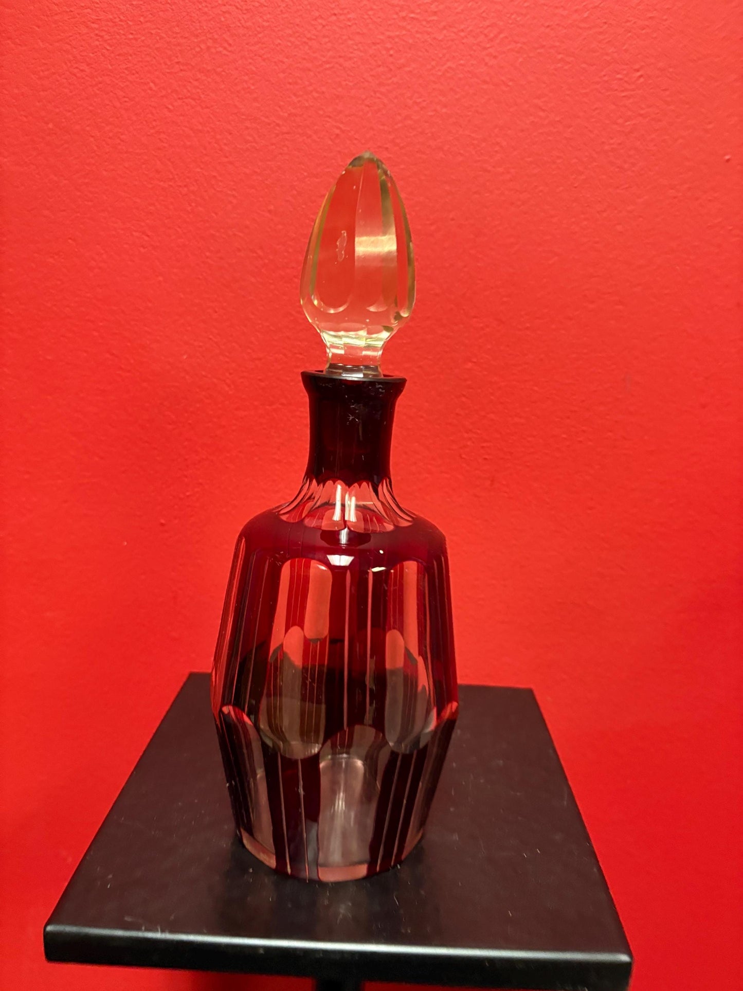 Beautiful 10 inch high  English Victorian antique Ruby cut crystal decanter in lovely condition  perfect to use or gift