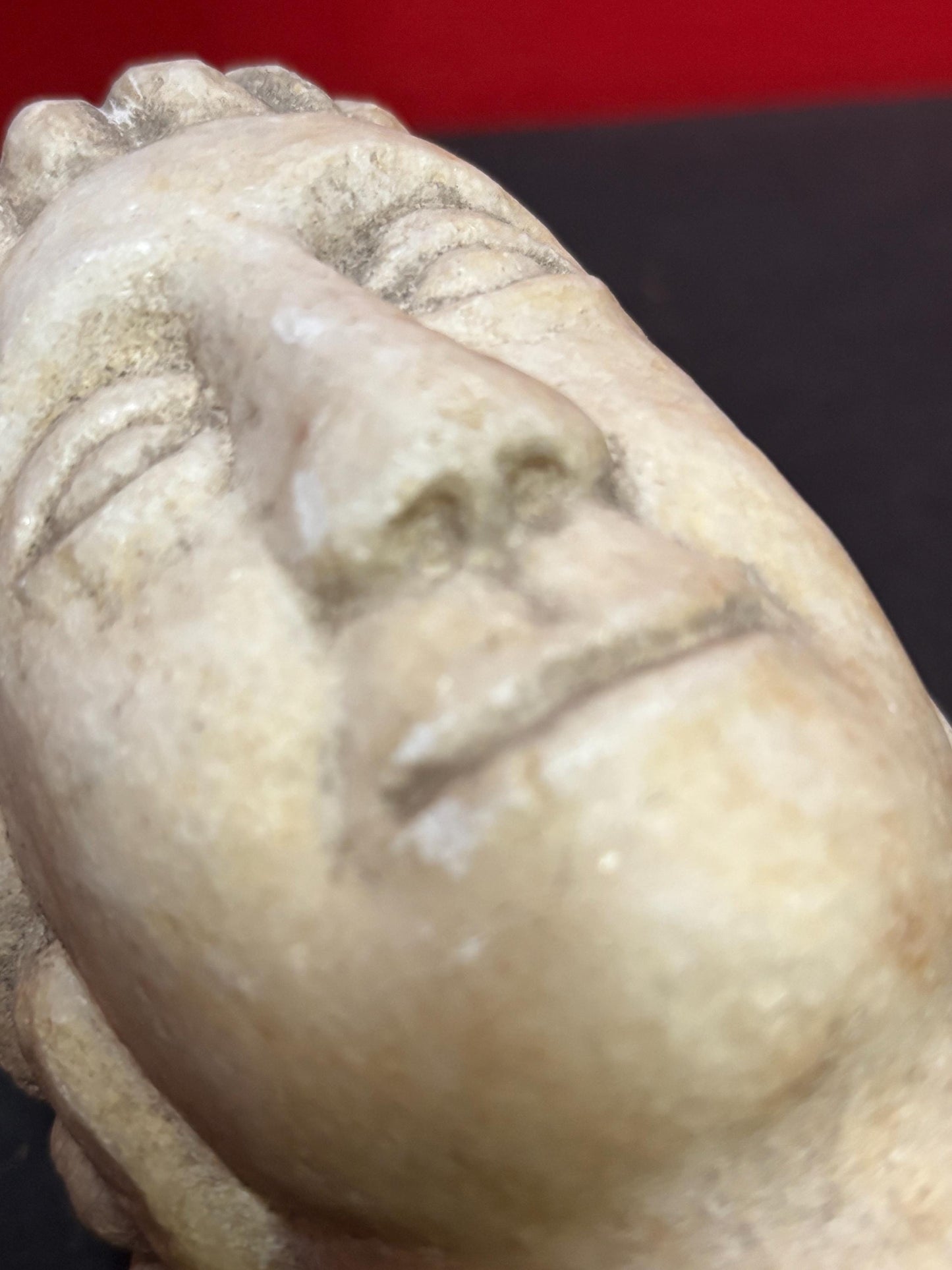 Museum quality 5 inch long Roman stone head  4 to 600 A.D. amazing condition  one of  a kind