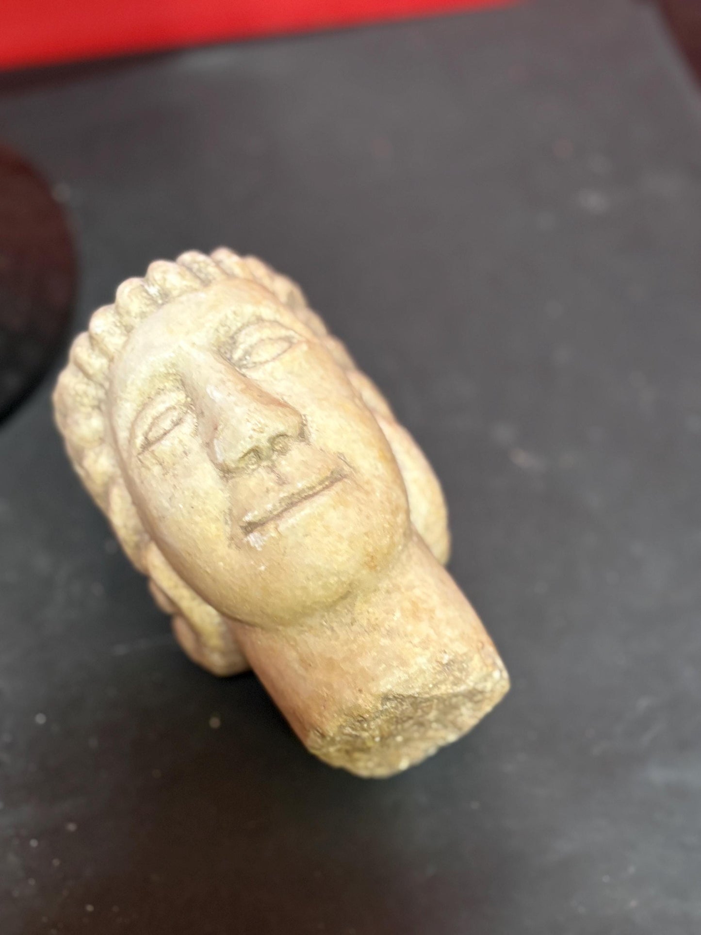 Museum quality 5 inch long Roman stone head  4 to 600 A.D. amazing condition  one of  a kind