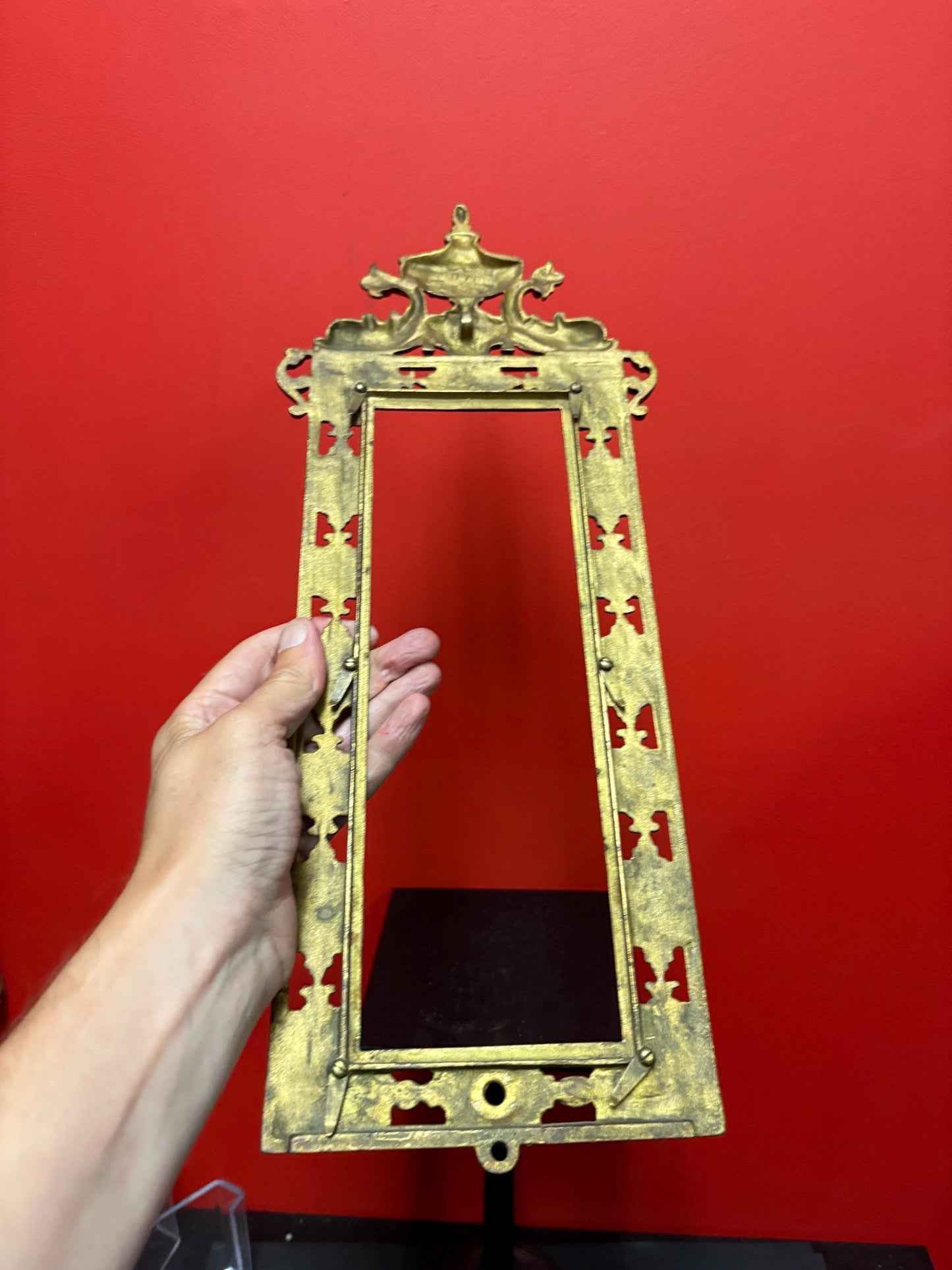 Amazing antique 19 century gilded metal ornate frame  outside 16 x 9 1/2 and inside 12 x 4“  wow - so many uses