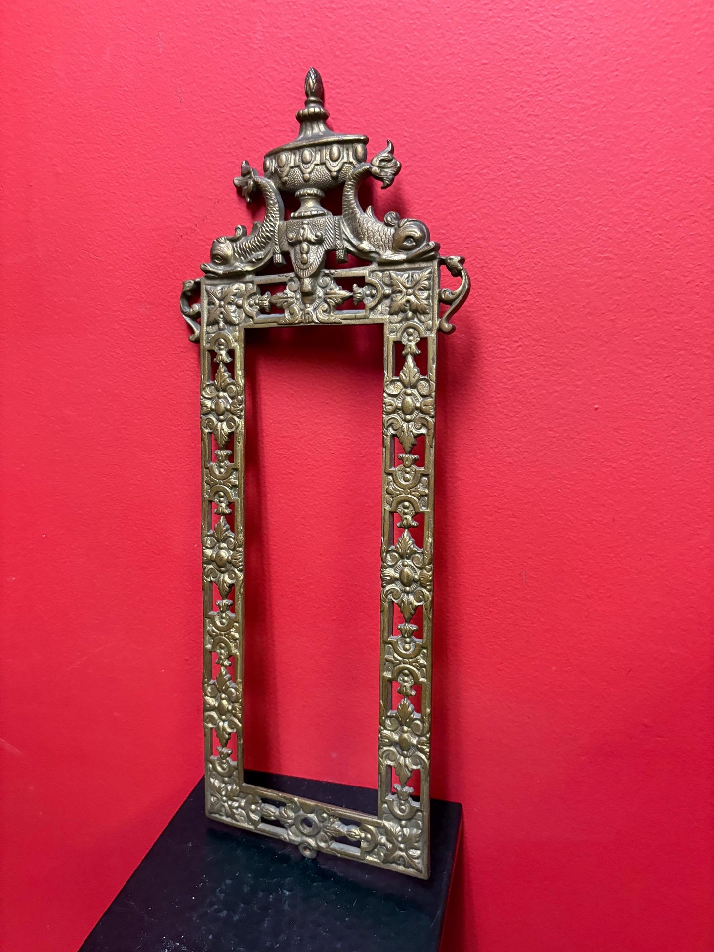 Amazing antique 19 century gilded metal ornate frame  outside 16 x 9 1/2 and inside 12 x 4“  wow - so many uses