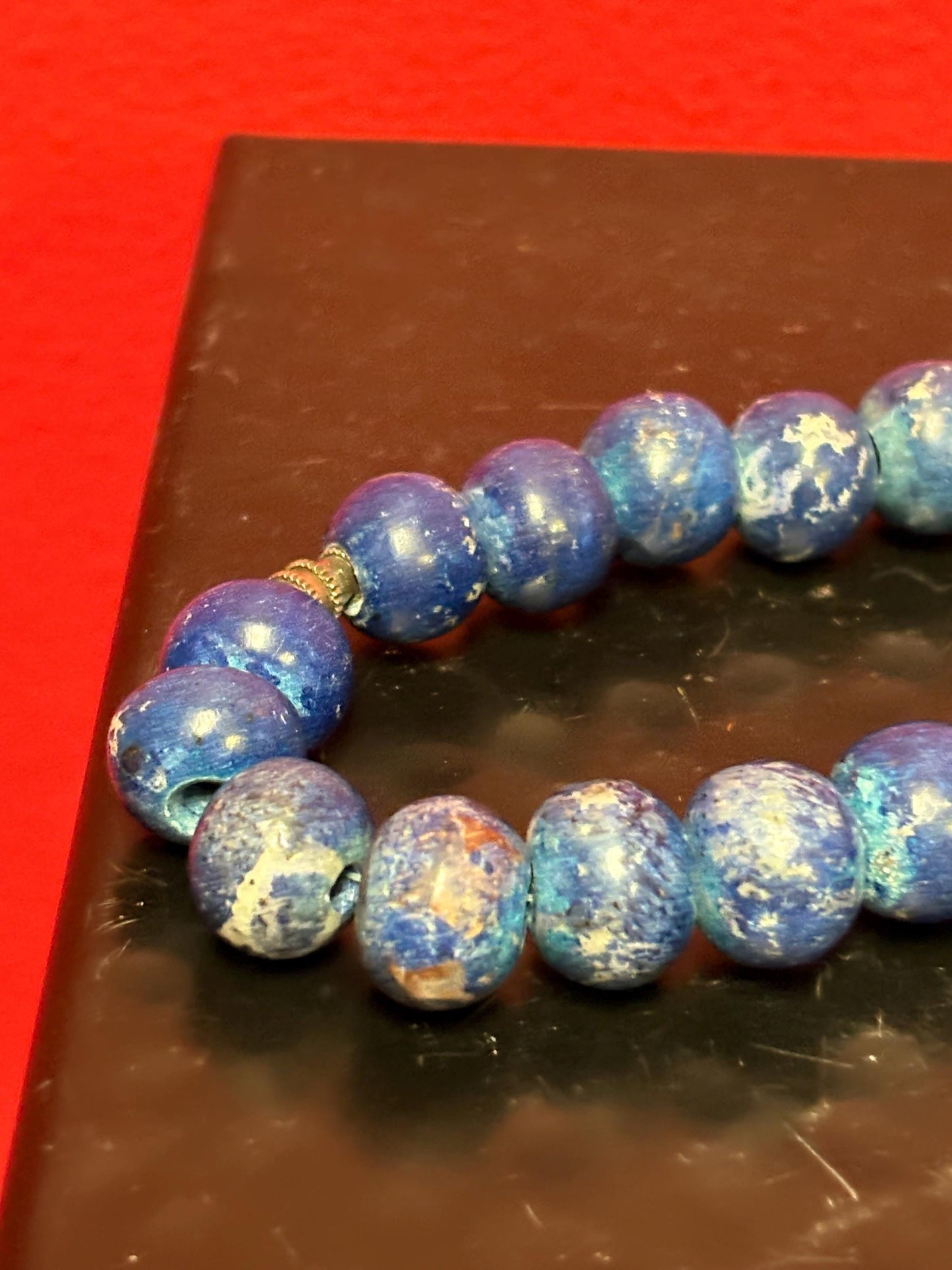Beautiful Chinese lapis beaded necklace  approximately 19 inches long  wonderful quality antique piece  great gift