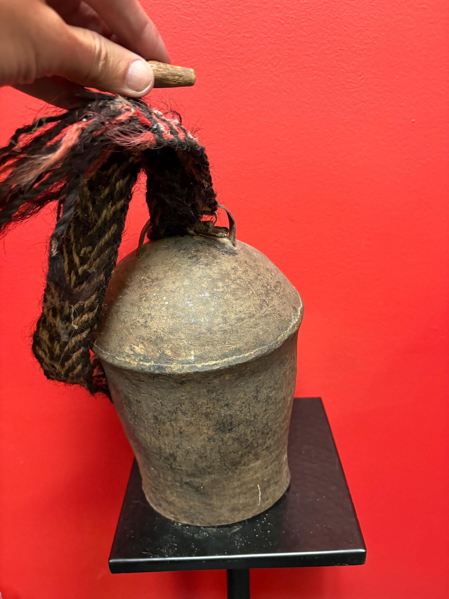 Stunning authentic early antique Nepalese Temple Bell  10 inches tall with additional rope  amazing sound  value priced and perfect gift