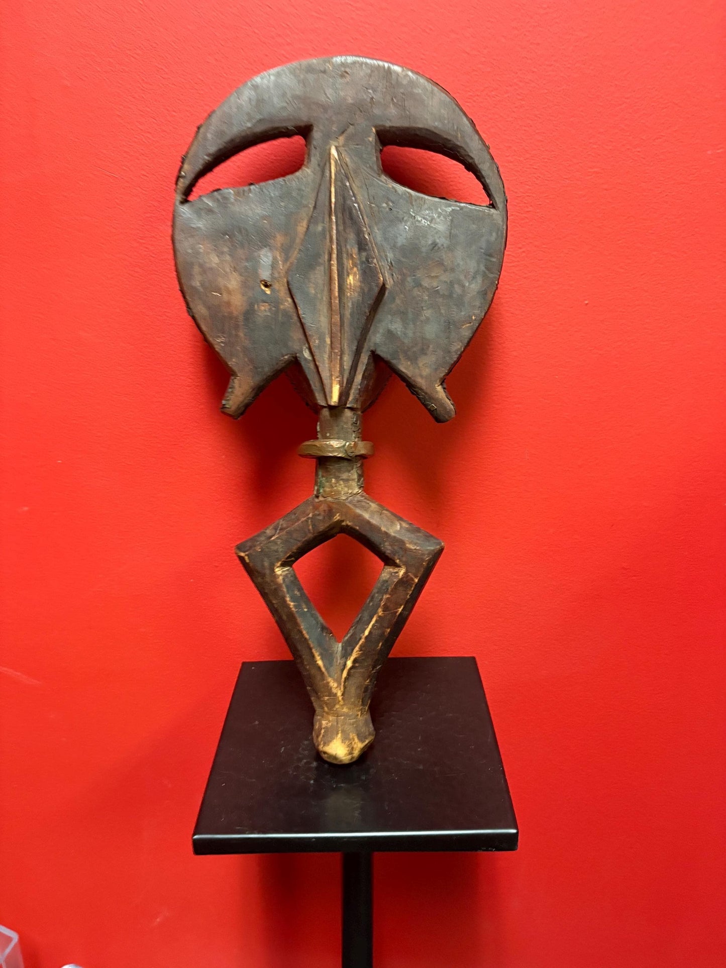 African reliquary Osseyba wood and brass figure  18 inches tall  mahongwe Gabon central Africa - 18 inches tall   19th Centiry