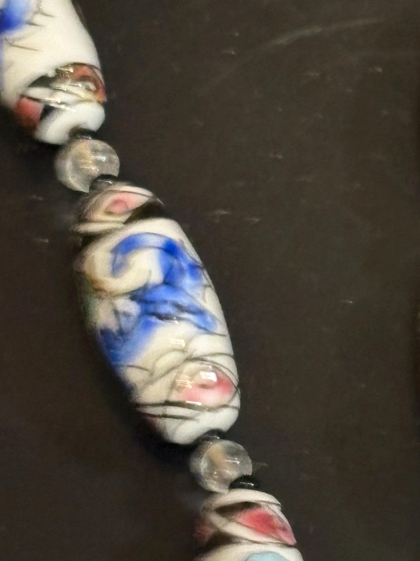 Beautiful approximately 21 inch long  European hand painted porcelain bead necklace with earrings  great value and great gift
