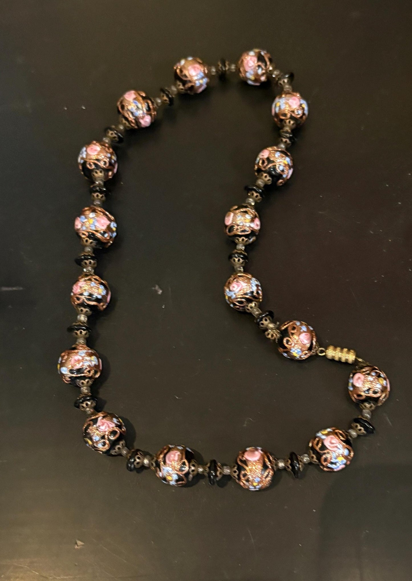 Stunning antique European enamel glass beaded necklace  approximately 17 inches long with amazing detail. - wow