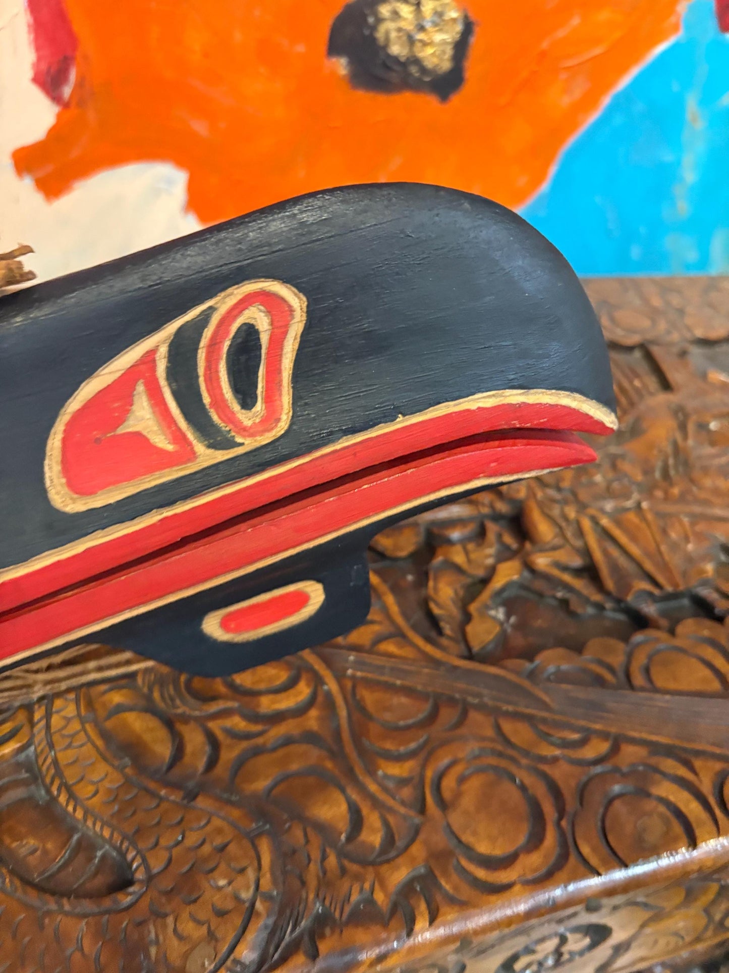 Amazing signed Brent Scow 17 x 10 inch indigenous First Nations Pacific Northwest  clapper mask  amazing detail  hang or stand it - RS