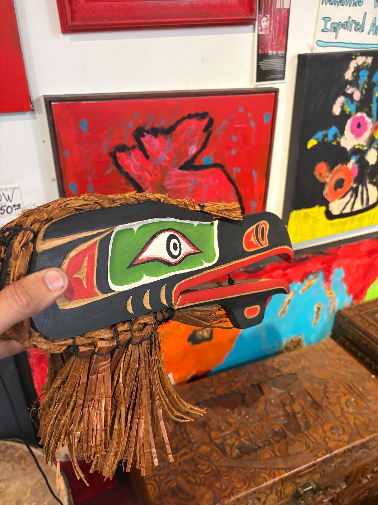 Amazing signed Brent Scow 17 x 10 inch indigenous First Nations Pacific Northwest  clapper mask  amazing detail  hang or stand it - RS