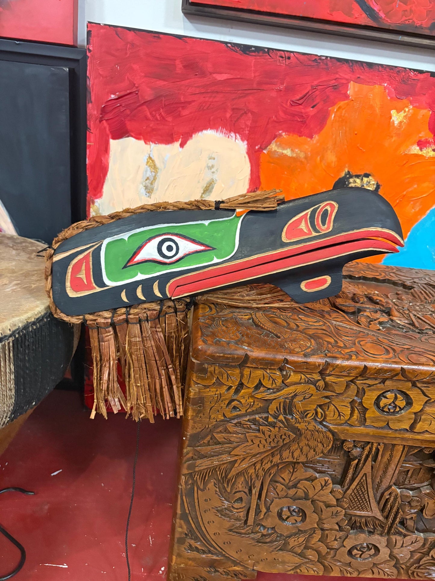 Amazing signed Brent Scow 17 x 10 inch indigenous First Nations Pacific Northwest  clapper mask  amazing detail  hang or stand it - RS