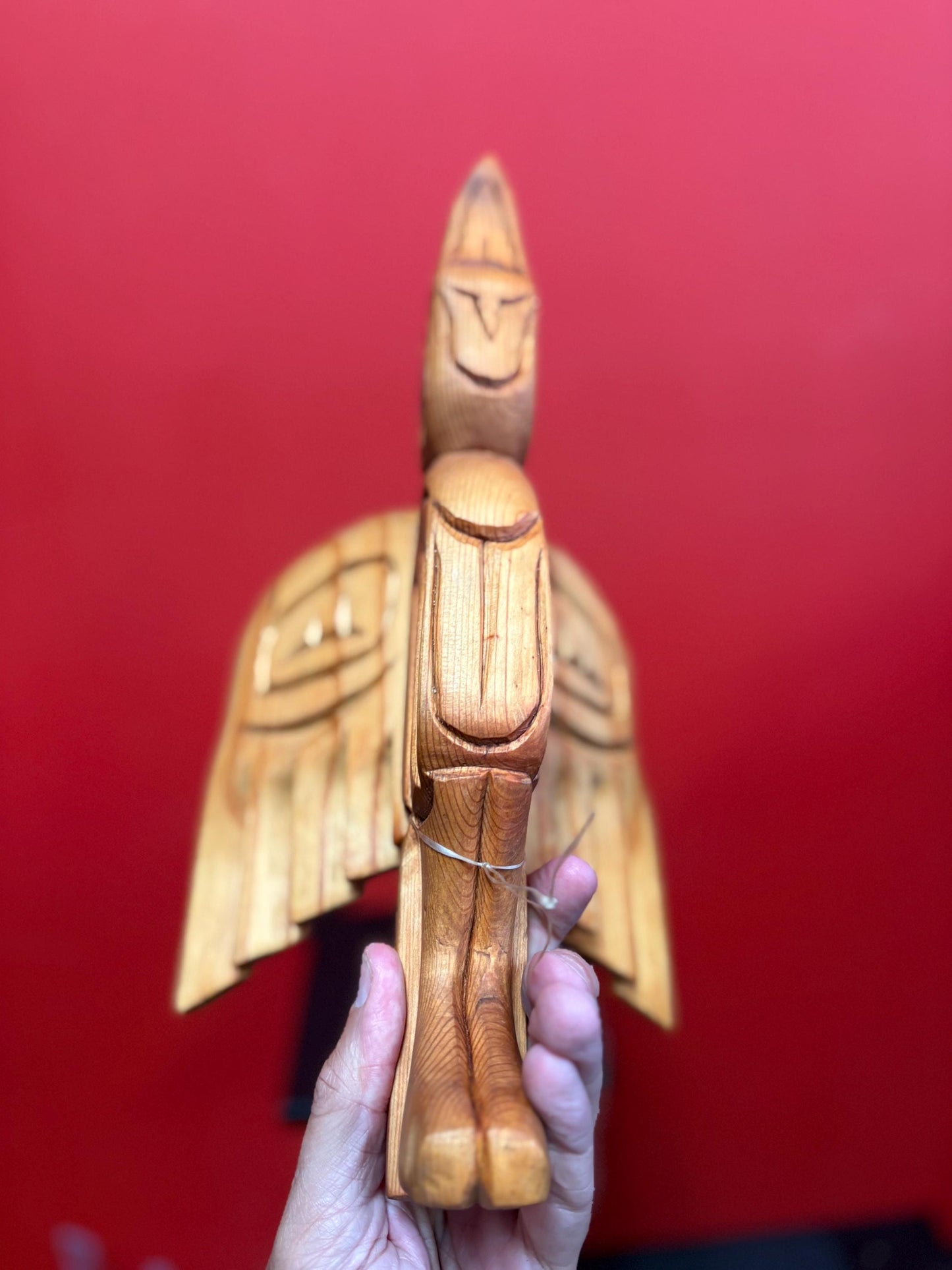 Beautiful 14 x 6 inch high cedar bird rattle with abalone eye indigenous first nations Pacific West Coast - unusual  sound   great value