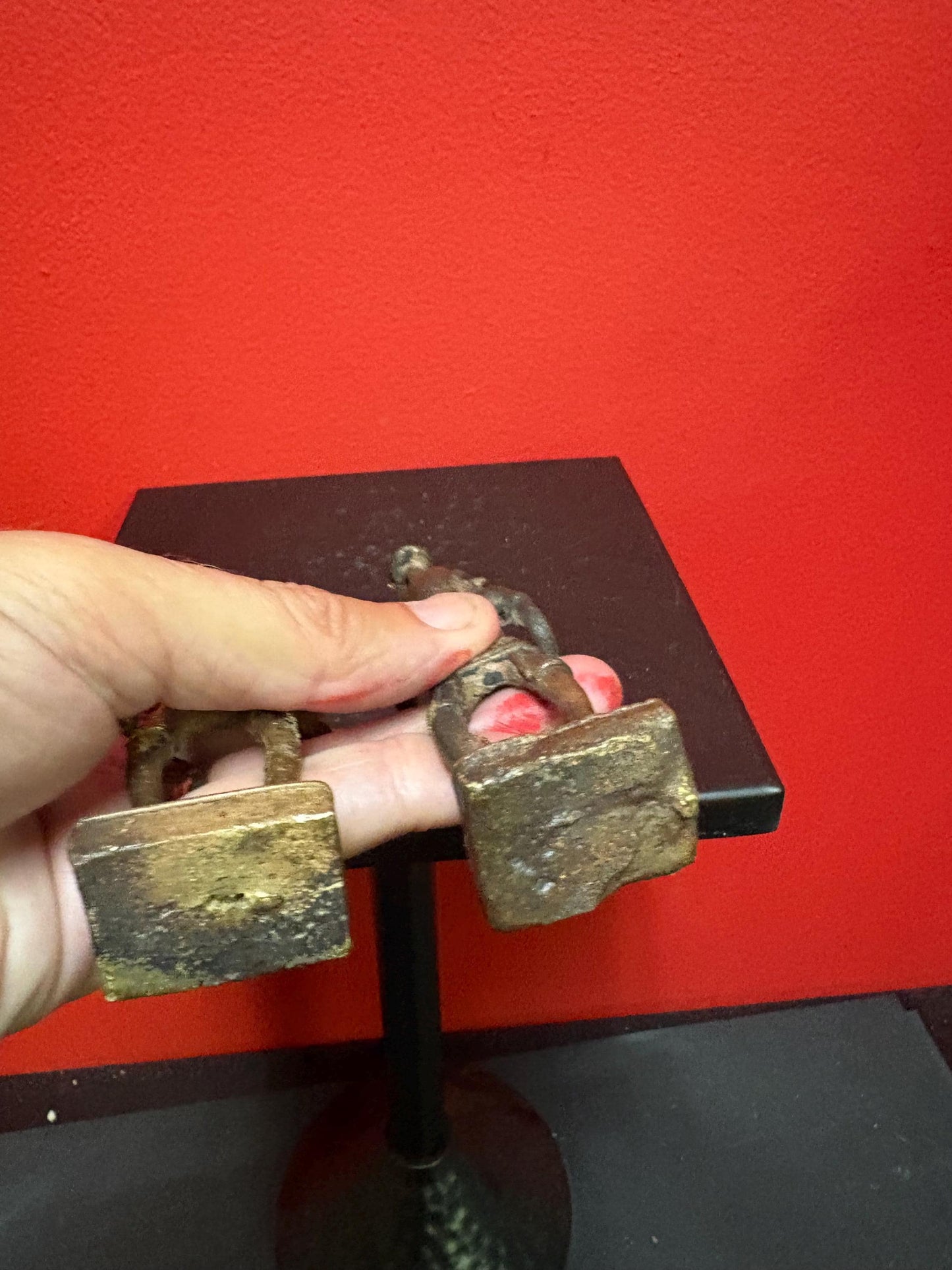 Pair Dhokra West Bengal Ancestor Figures (19th century) - 5.25 inches high  great antique condition  wonderful value