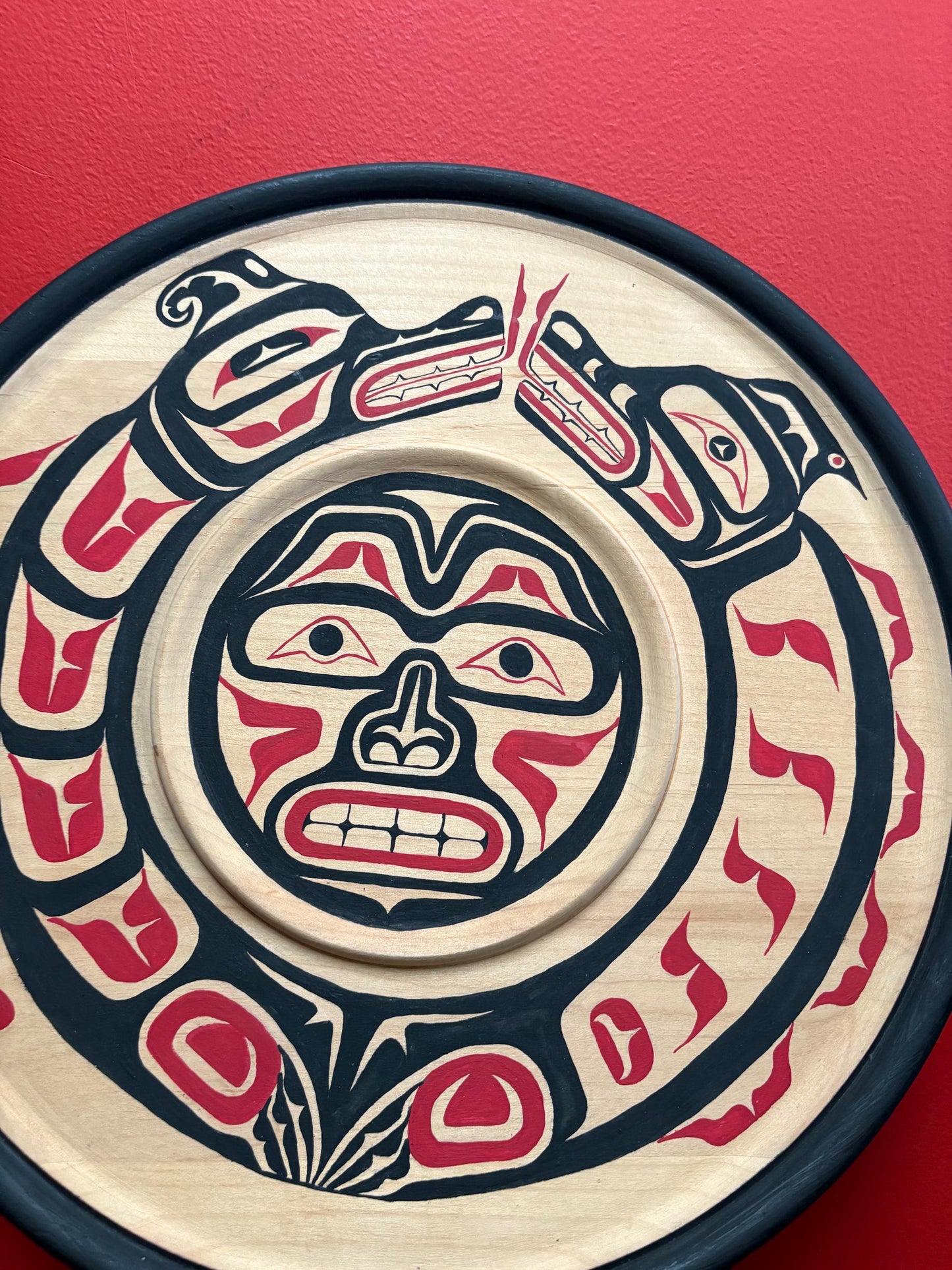 stunning 15.5 inch indigenous First Nations Pacific Northwest coast cedar  plaque detecting Sisiuti  signed  info on back  needs hanger