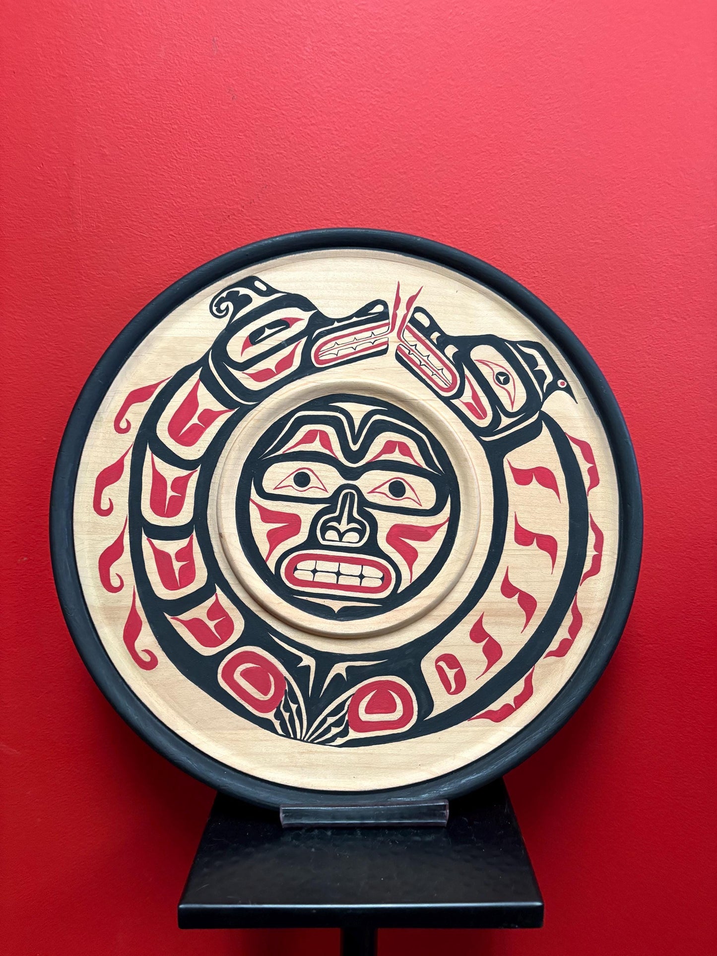 stunning 15.5 inch indigenous First Nations Pacific Northwest coast cedar  plaque detecting Sisiuti  signed  info on back  needs hanger