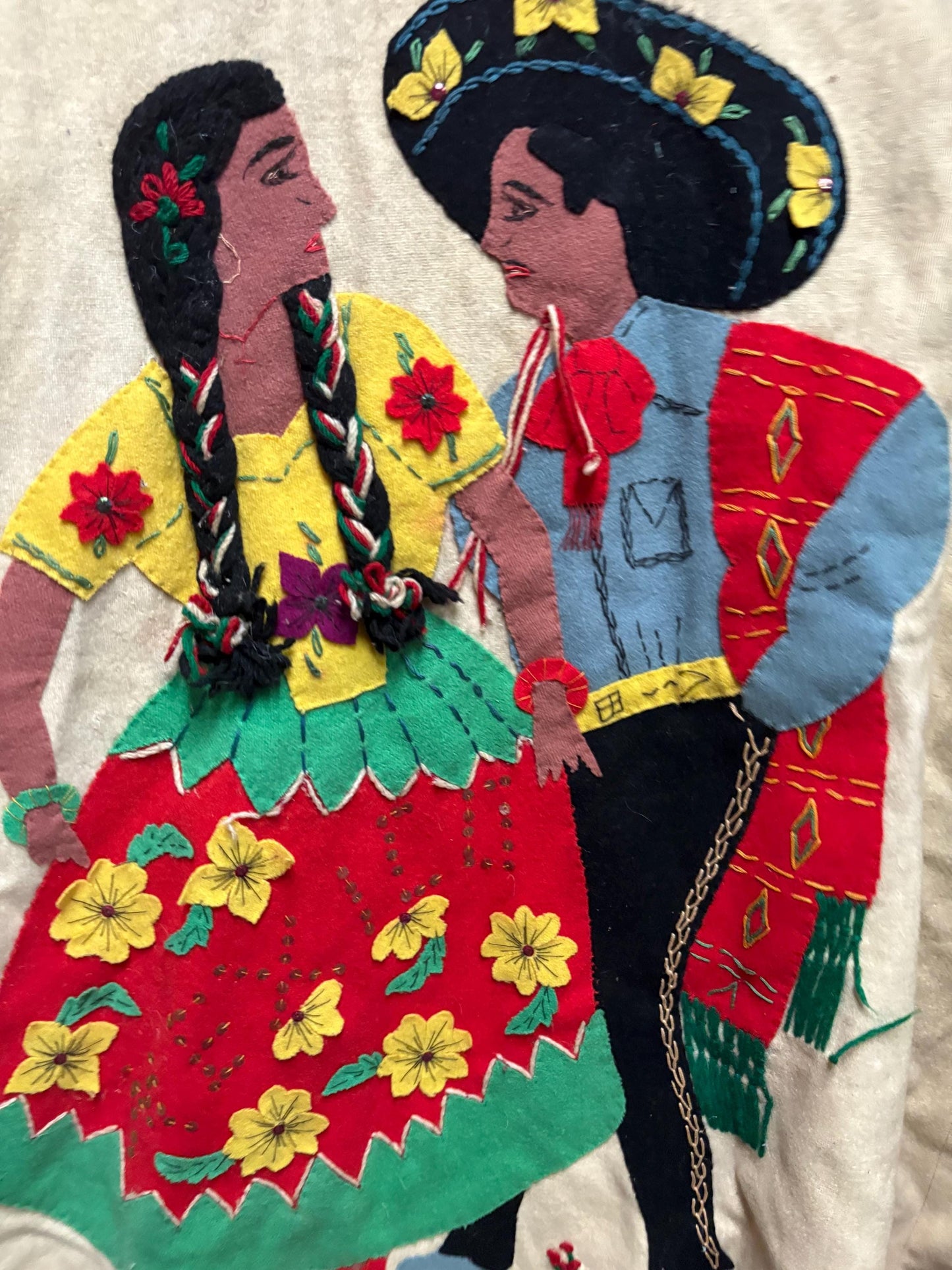 Beautiful antique Mexican leather and woven  jacket 30 inch tall and 16 inch across chest approximately  some tiny holes