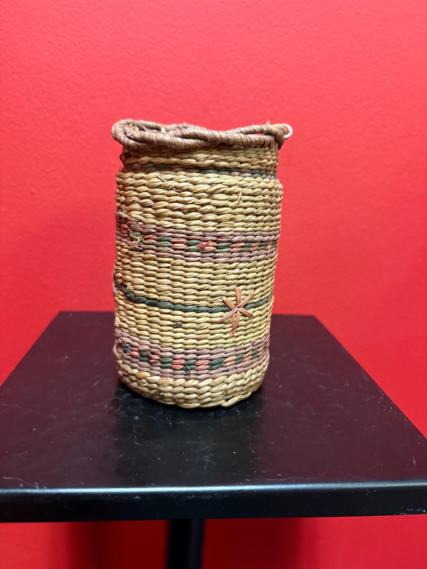 Beautiful antique indigenous first nations north West Coast woven jar 5 inches high in antique condition and great value  see photos