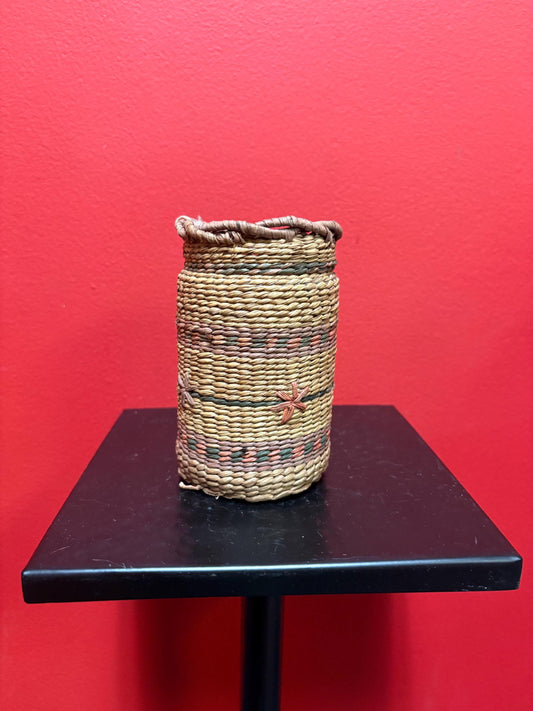 Beautiful antique indigenous first nations north West Coast woven jar 5 inches high in antique condition and great value  see photos