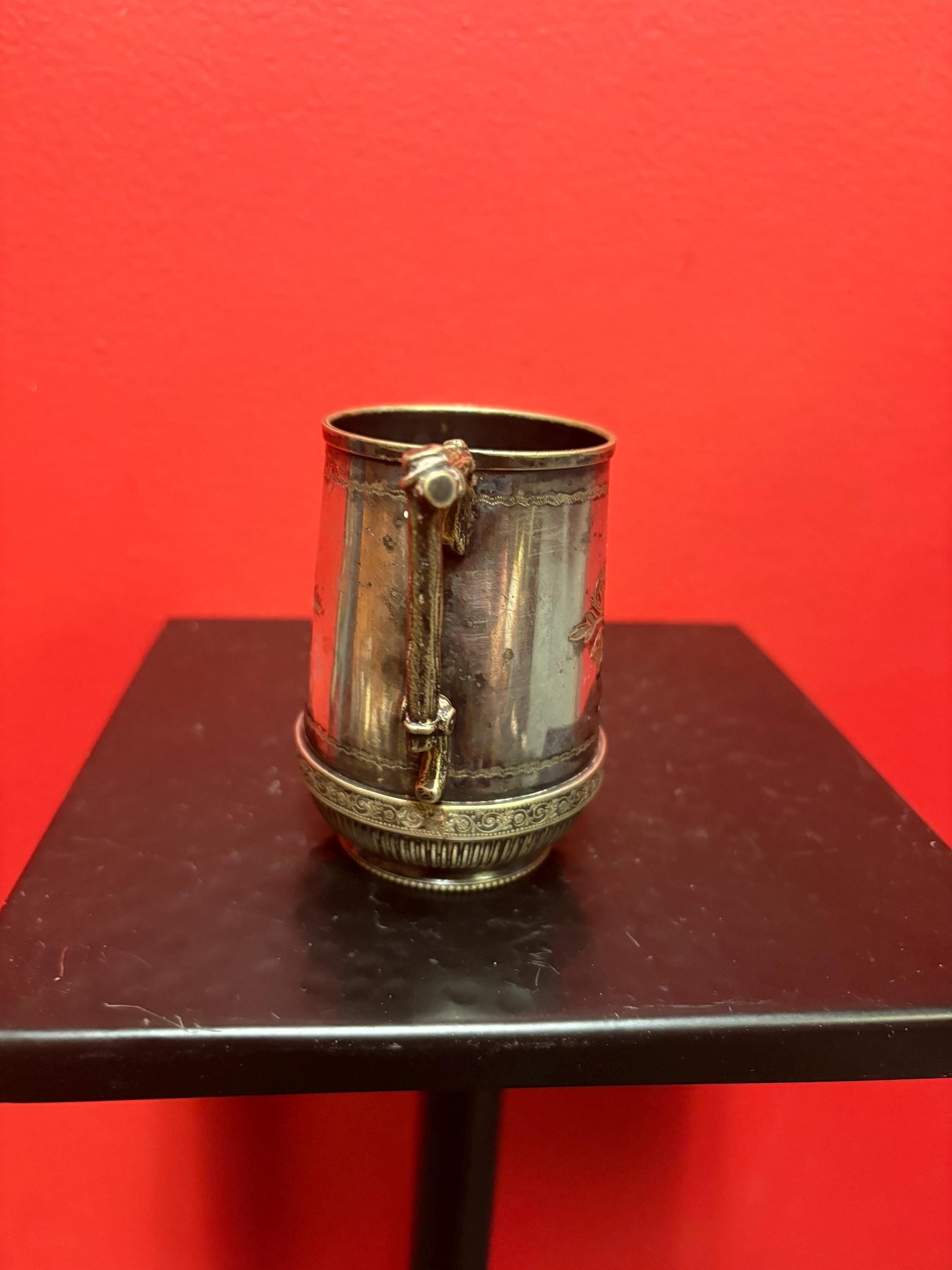 Beautiful English Victorian christening mug - silver plated with an absolute regal elegance  4 inch tall  perfect gift and good value