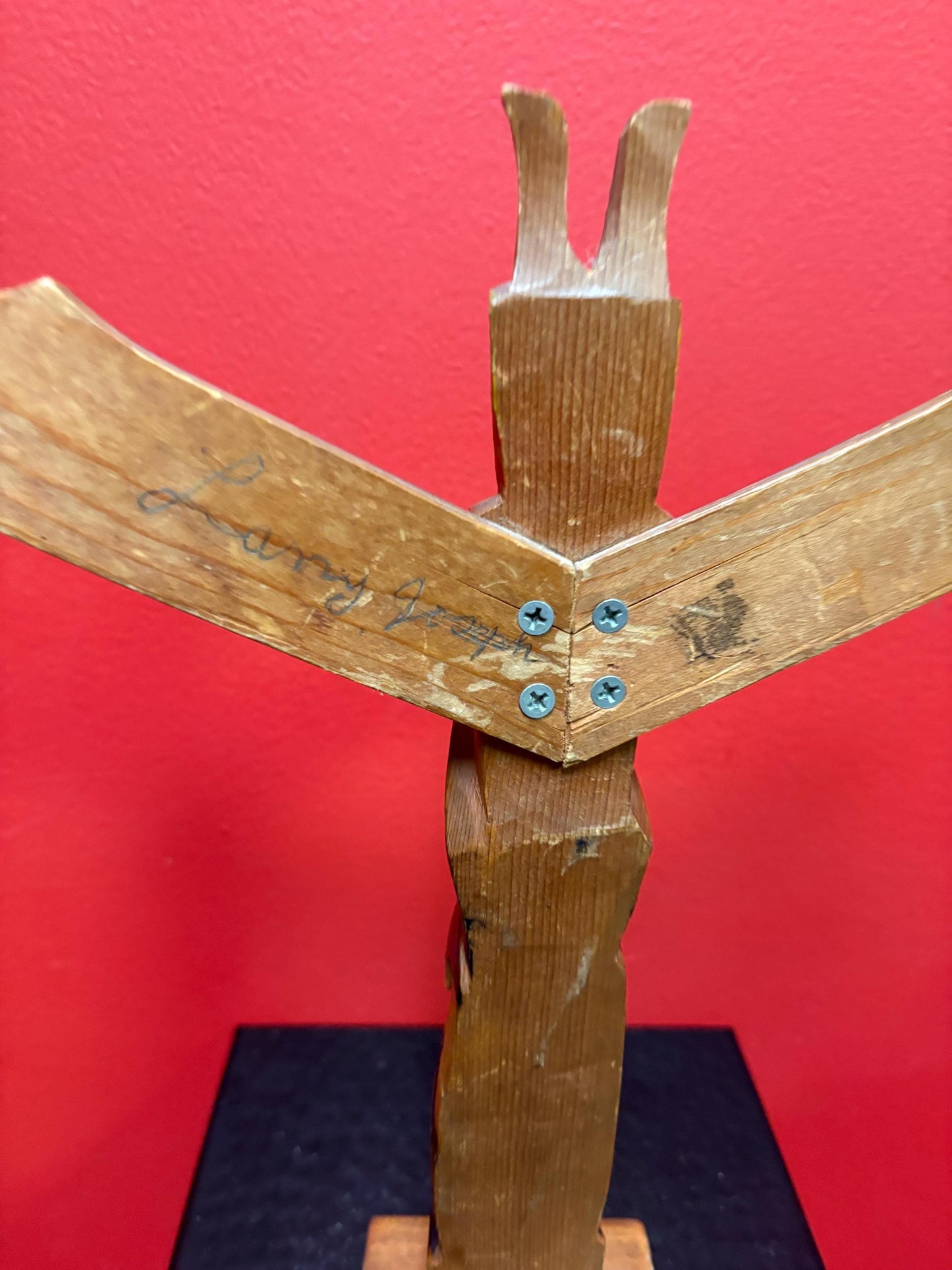 Beautiful 12 x 10 wide Larry Joseph signed indigenous first nations primitive older totem pole -  great imagery and colour